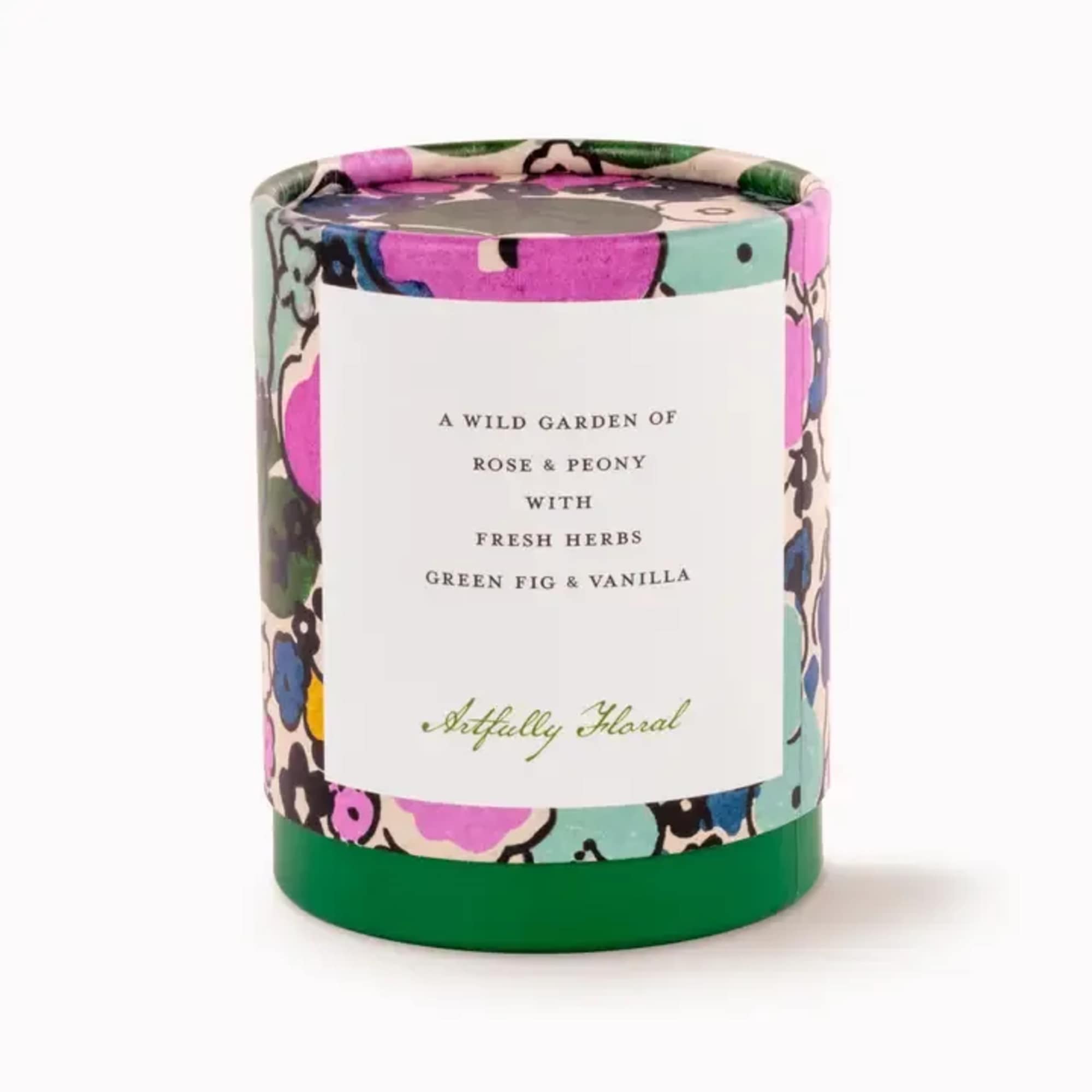 Floral-scented candle in a patterned glass jar