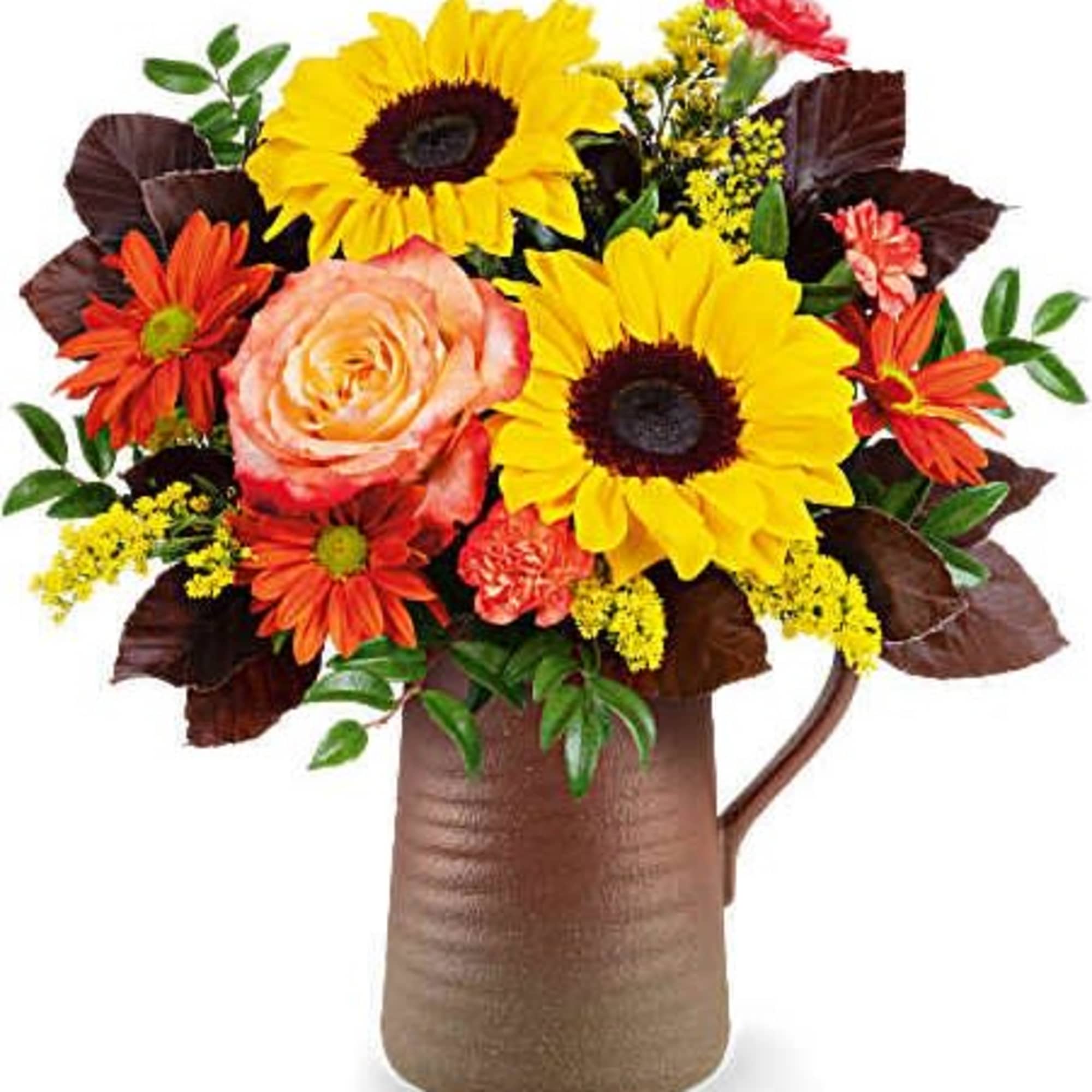 Celebrate the season with Teleflora's Sunburst Harmony Bouquet. Featuring cheerful sunflowers, rich