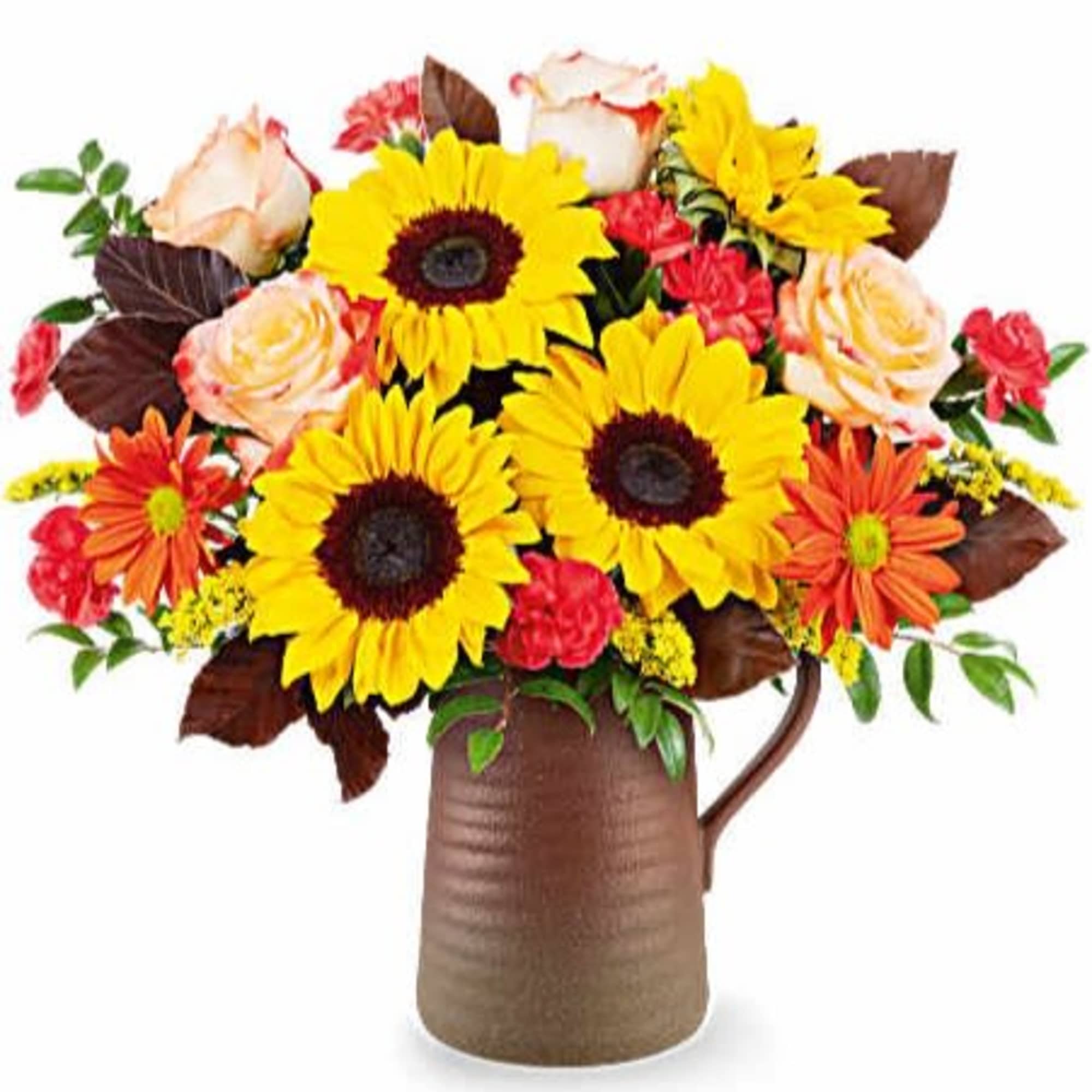 Celebrate the season with Teleflora's Sunburst Harmony Bouquet. Featuring cheerful sunflowers, rich