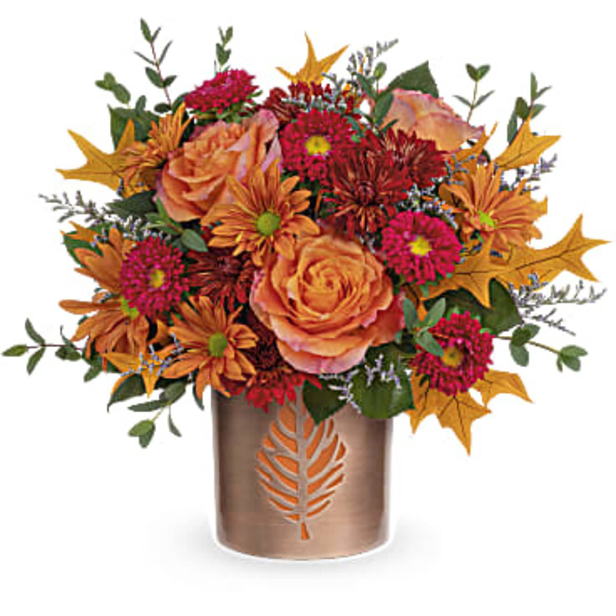 Nothing says fall like radiant orange roses and leaves in Teleflora's Leaves