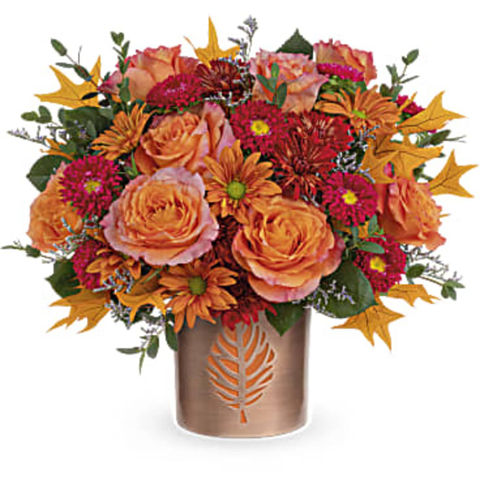 Nothing says fall like radiant orange roses and leaves in Teleflora's Leaves