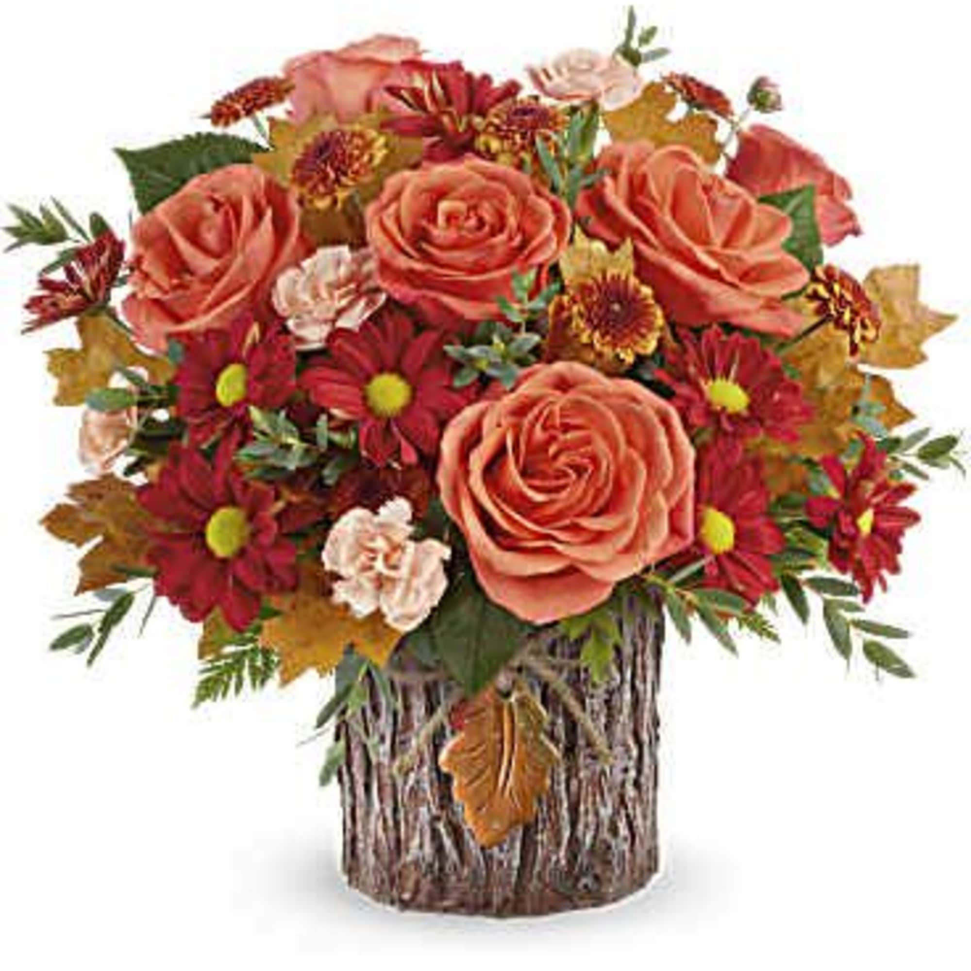 Capture their admiration with this enchanting fall rose arrangement, elegantly complemented by