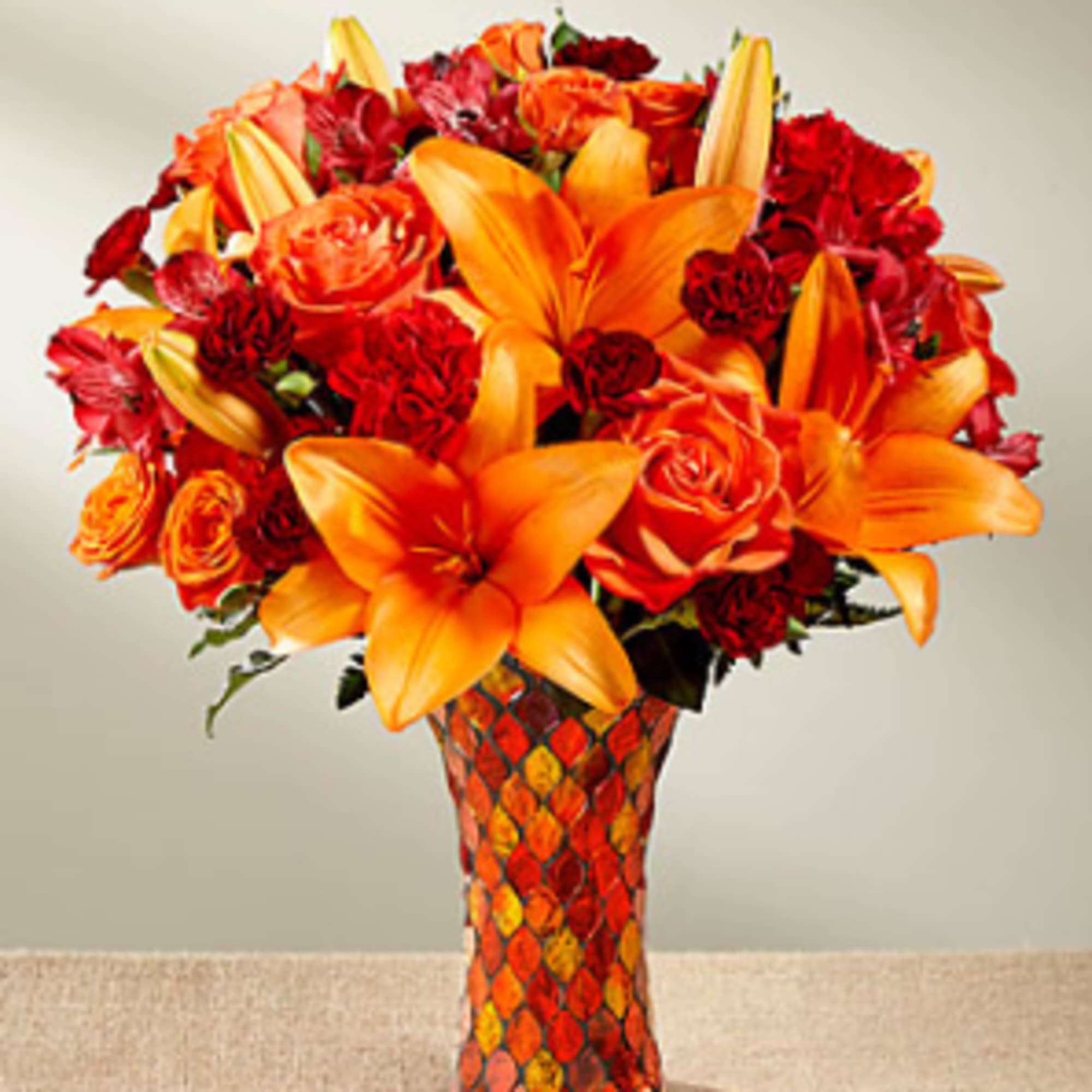 Saturated in the alluring hues of the harvest season, this fresh flower, photo 2 of 3