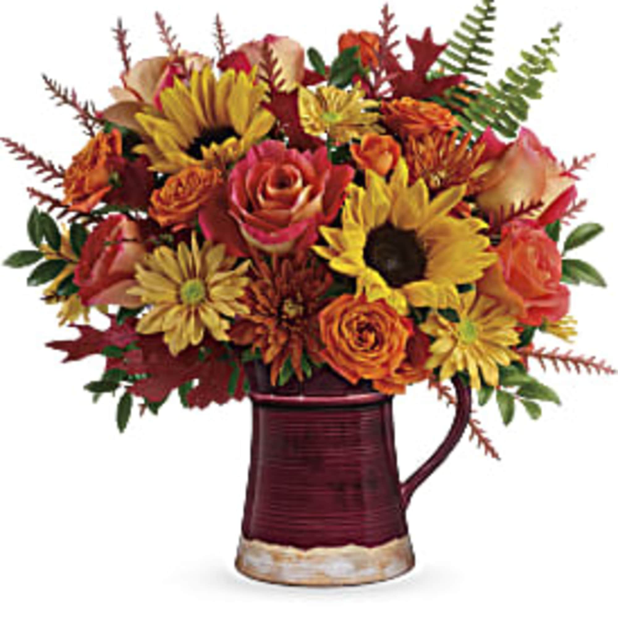 This bright bouquet of seasonal sunflowers and roses is a joyful celebration, photo 3 of 3