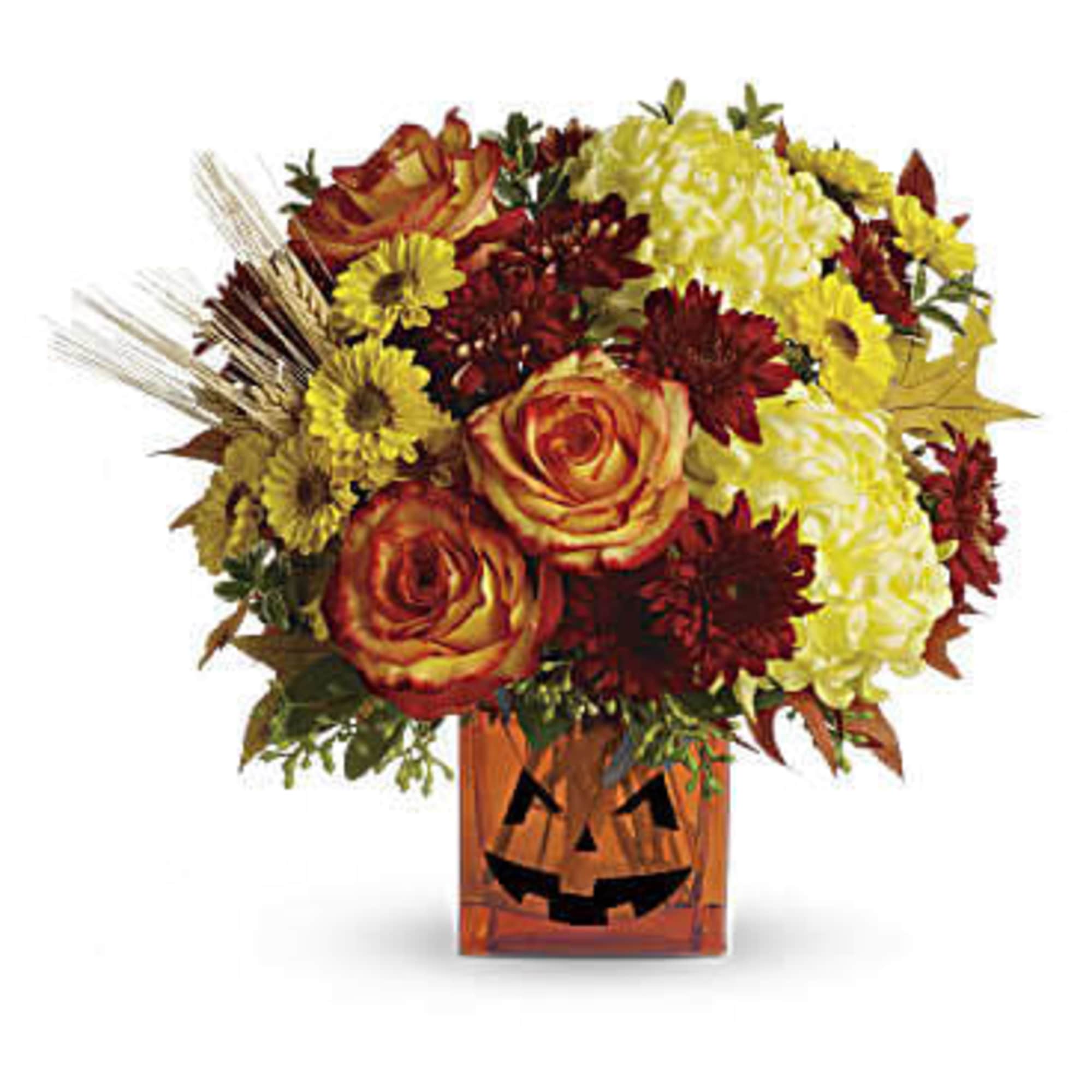 This bouquet will get you in the Halloween spirit. Yellow chrysanthemums and