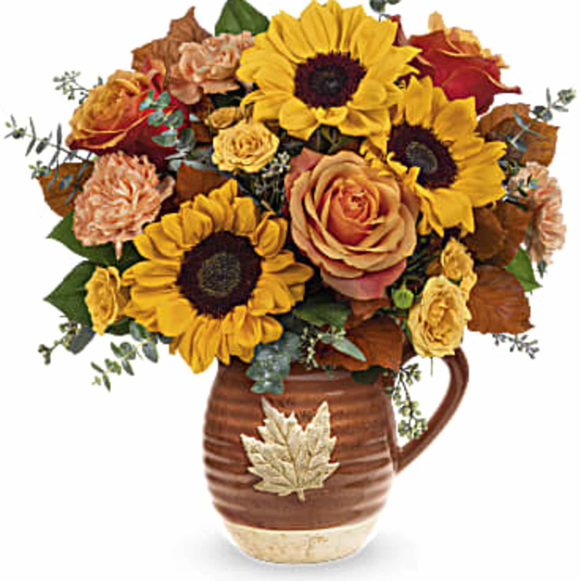 Warm as the autumnal sun, this joyful sunflower bouquet is perfectly presented