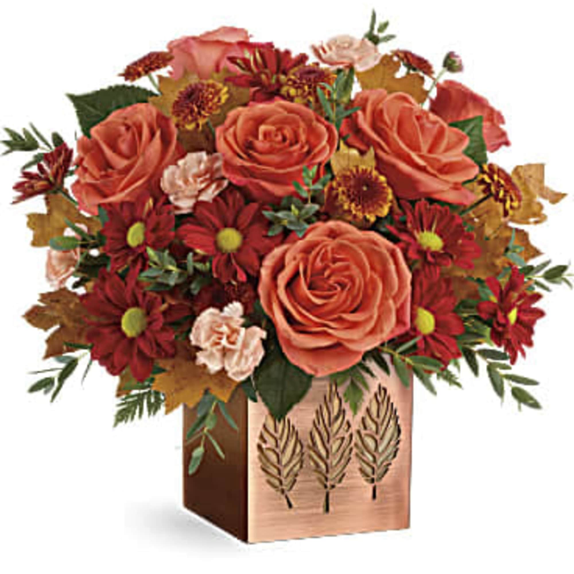 Capture the magic of fall with this seasonal rose bouquet, presented in, photo 2 of 3