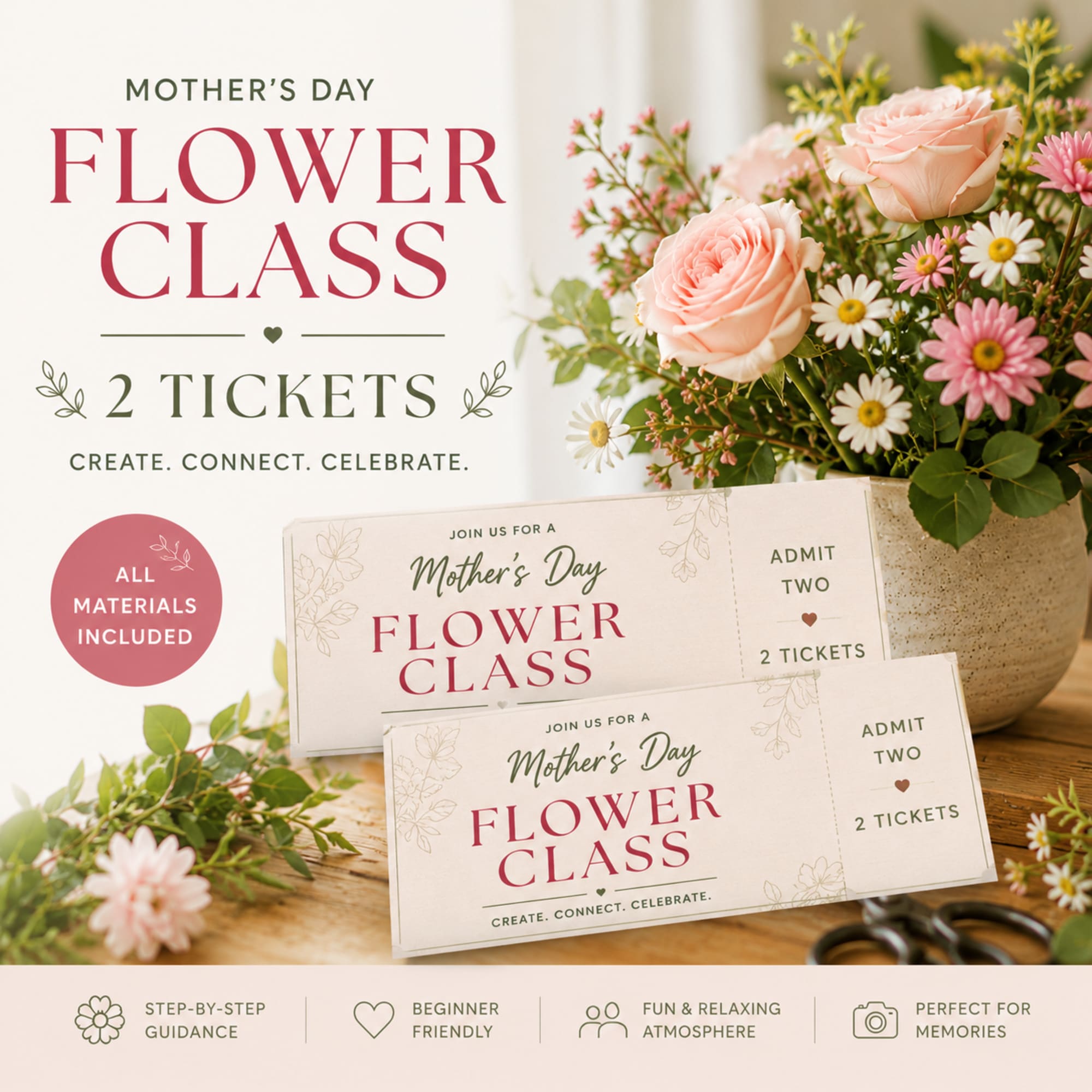 Join us for a fun and creative in-person floral workshop where you'll