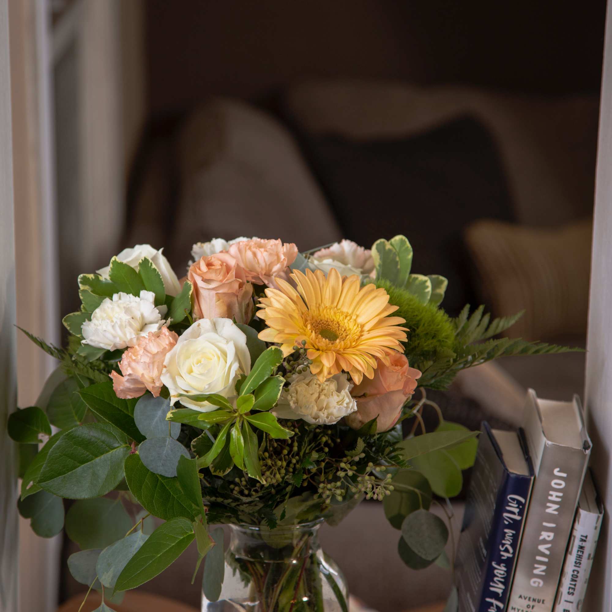 This beautiful peachy pink, white, and sage green design is a soft
