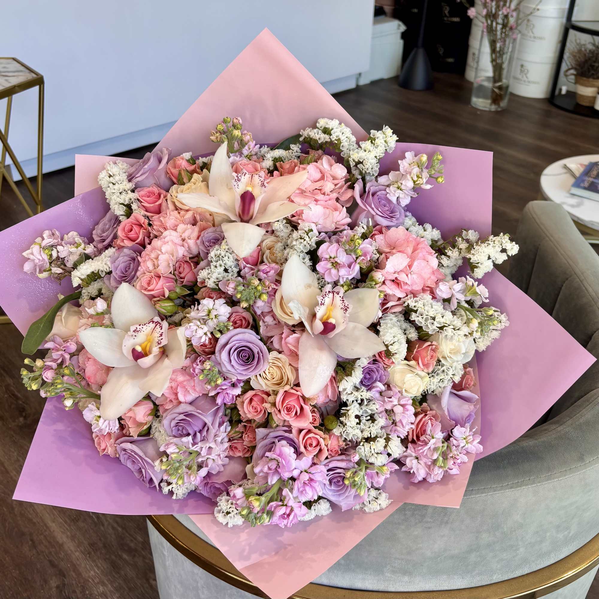 A dreamy garden-style bouquet in soft pastel tones, featuring an elegant blend, photo 2 of 2