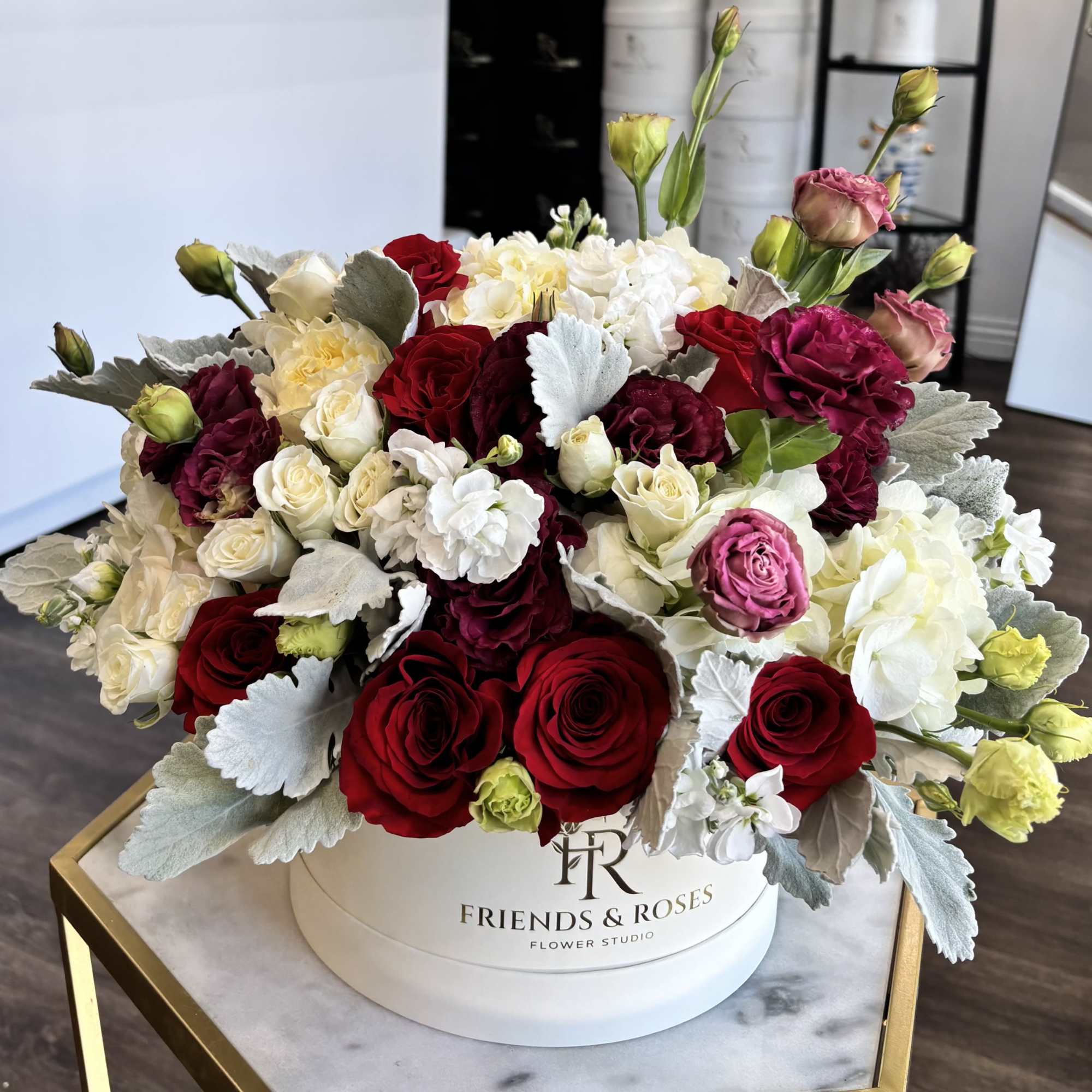 Gorgeous box filled with fine flowers in burgundy colors. An excellent present, photo 2 of 3