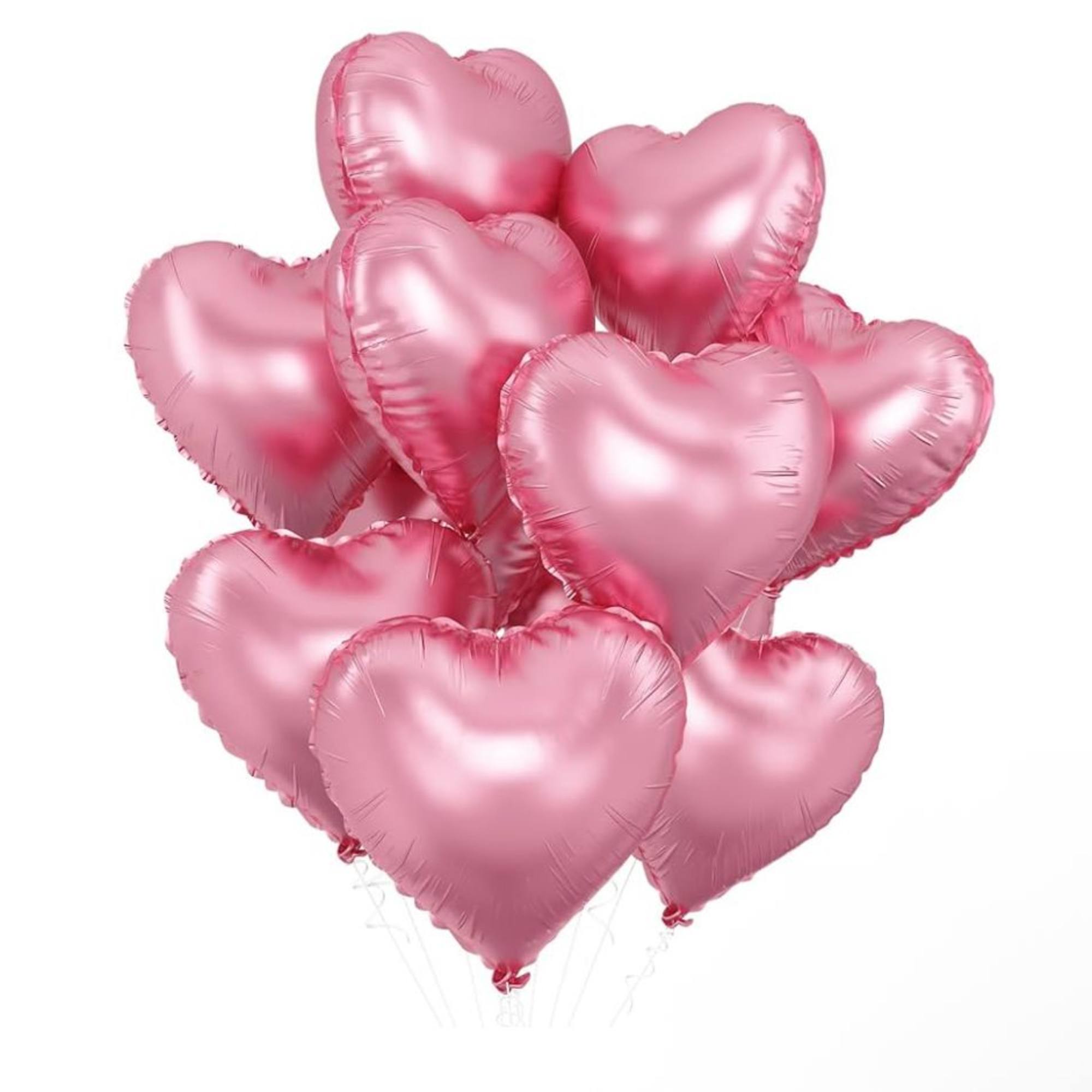 Cluster of pink heart-shaped balloons on white background