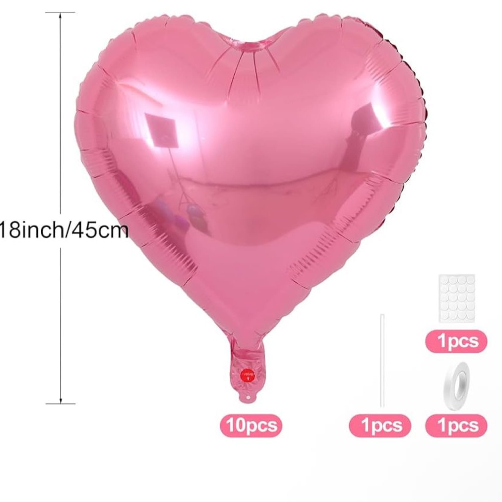 Pink heart-shaped foil balloon with inflation accessories