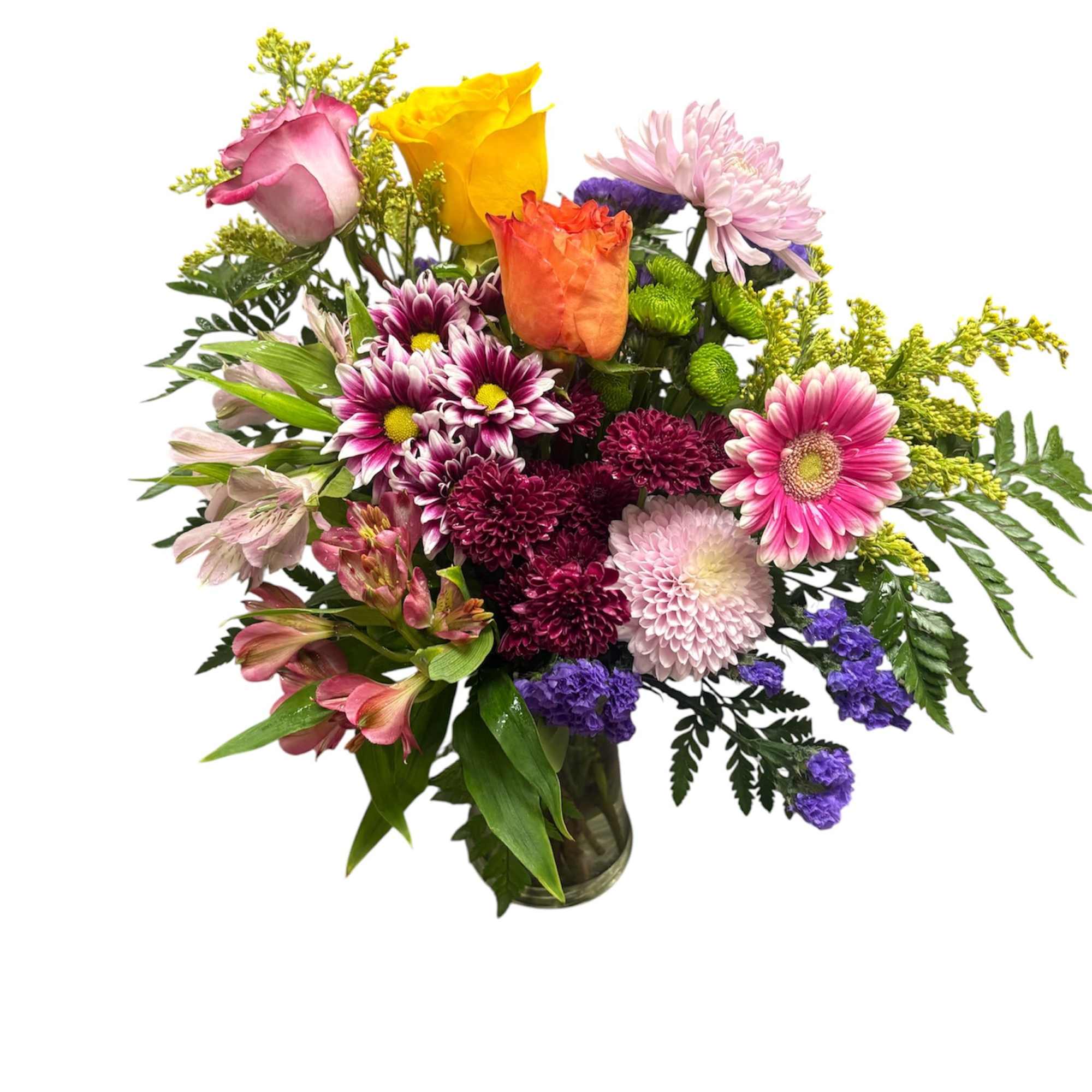 A lively medley of pink, purple, yellow and orange blooms makes this, photo 2 of 2