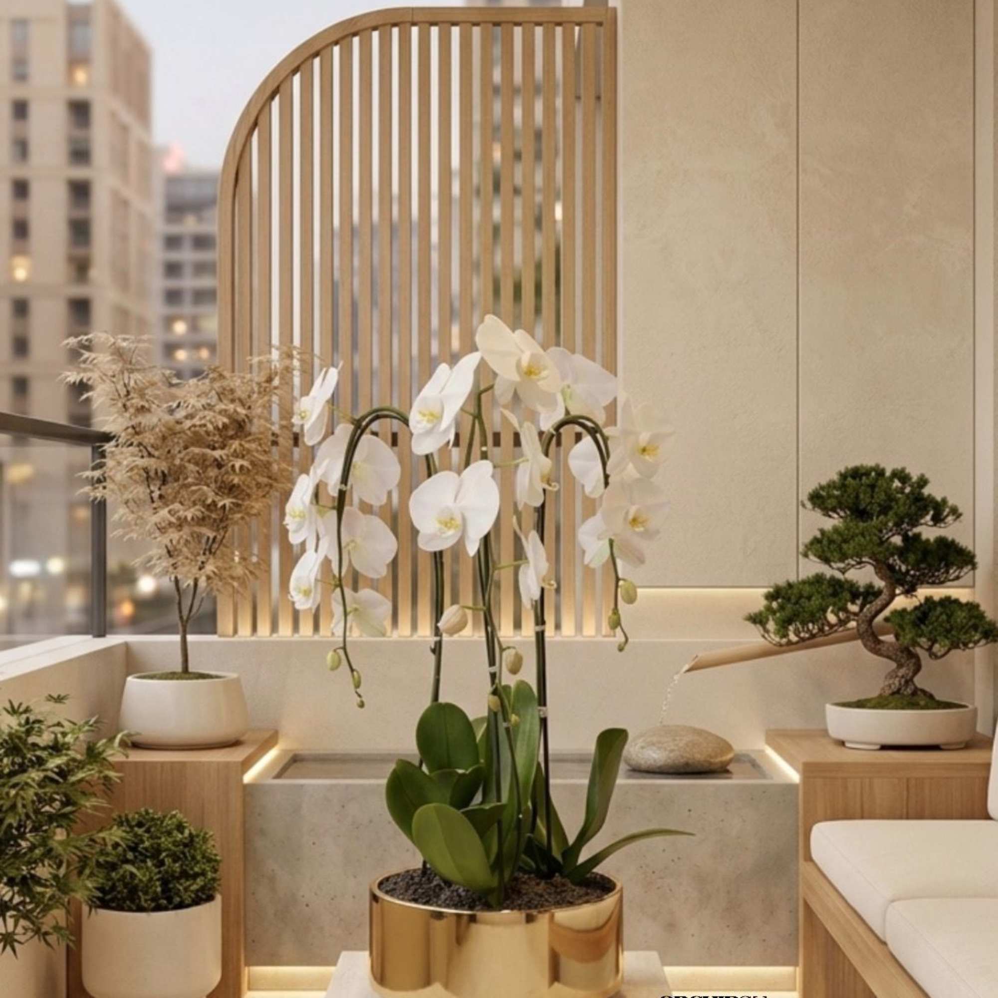 Triple Luxury White Phalaenopsis orchid Arrangement designed for gifting with a Gold, photo 2 of 3