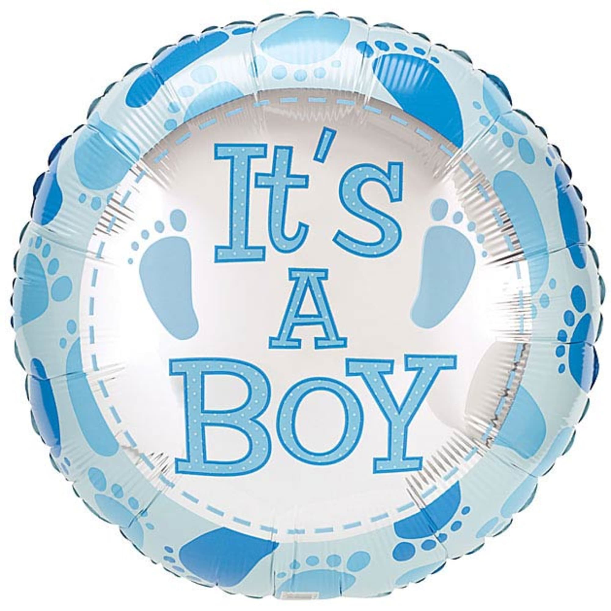 Blue and white balloon with "It's a Boy" text