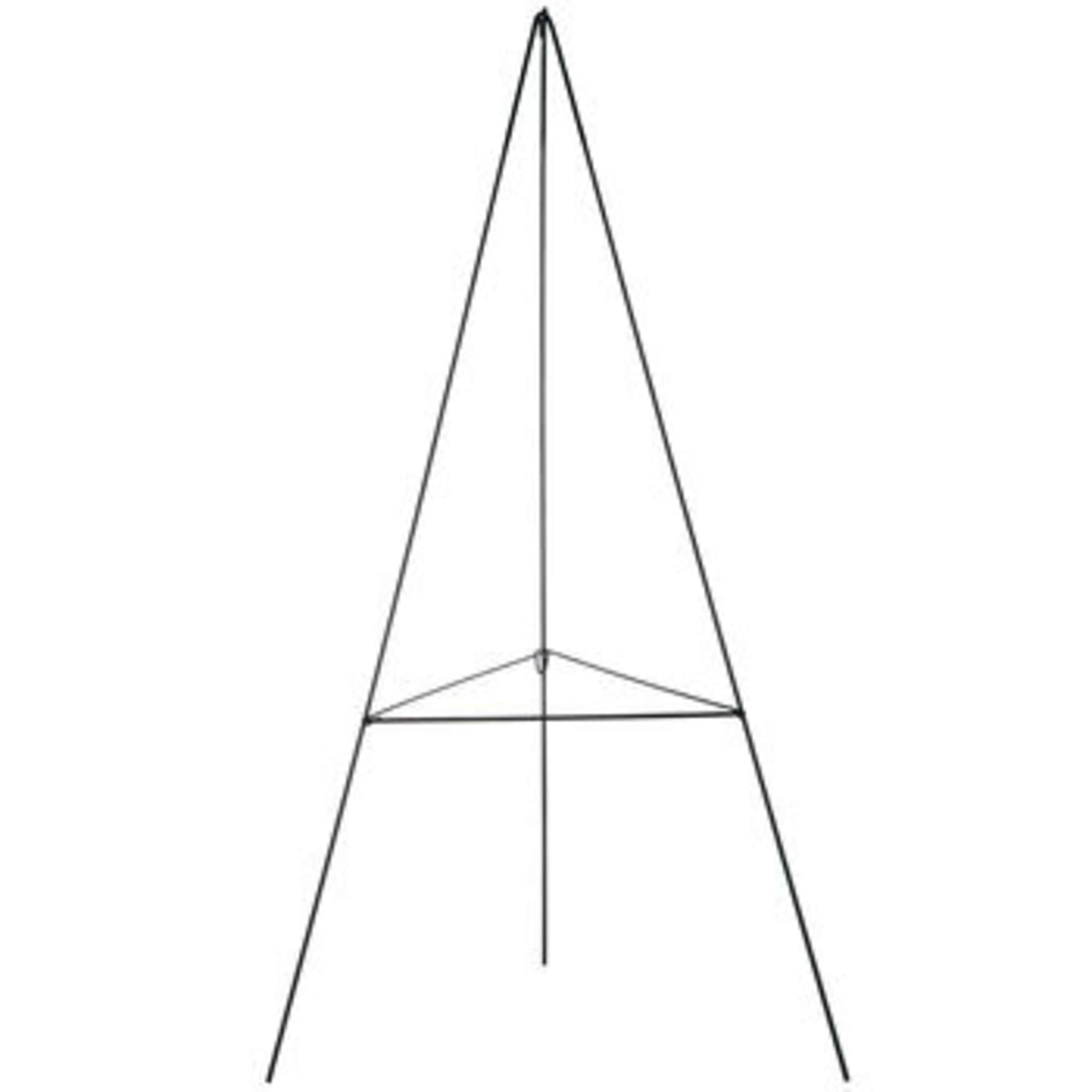 Metal easel stand with a triangular frame on a white background