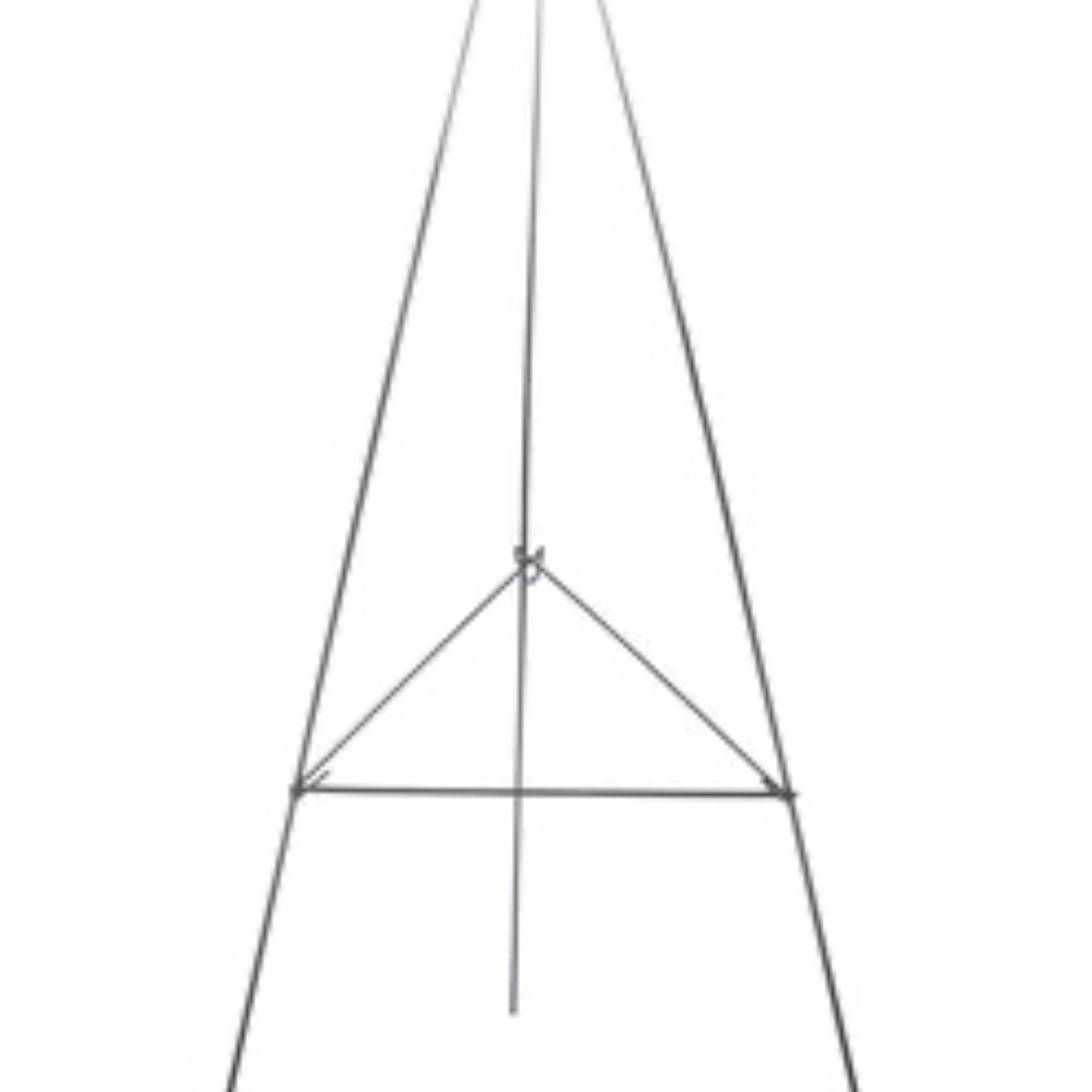 Metal easel stand with a triangular frame on a white background
