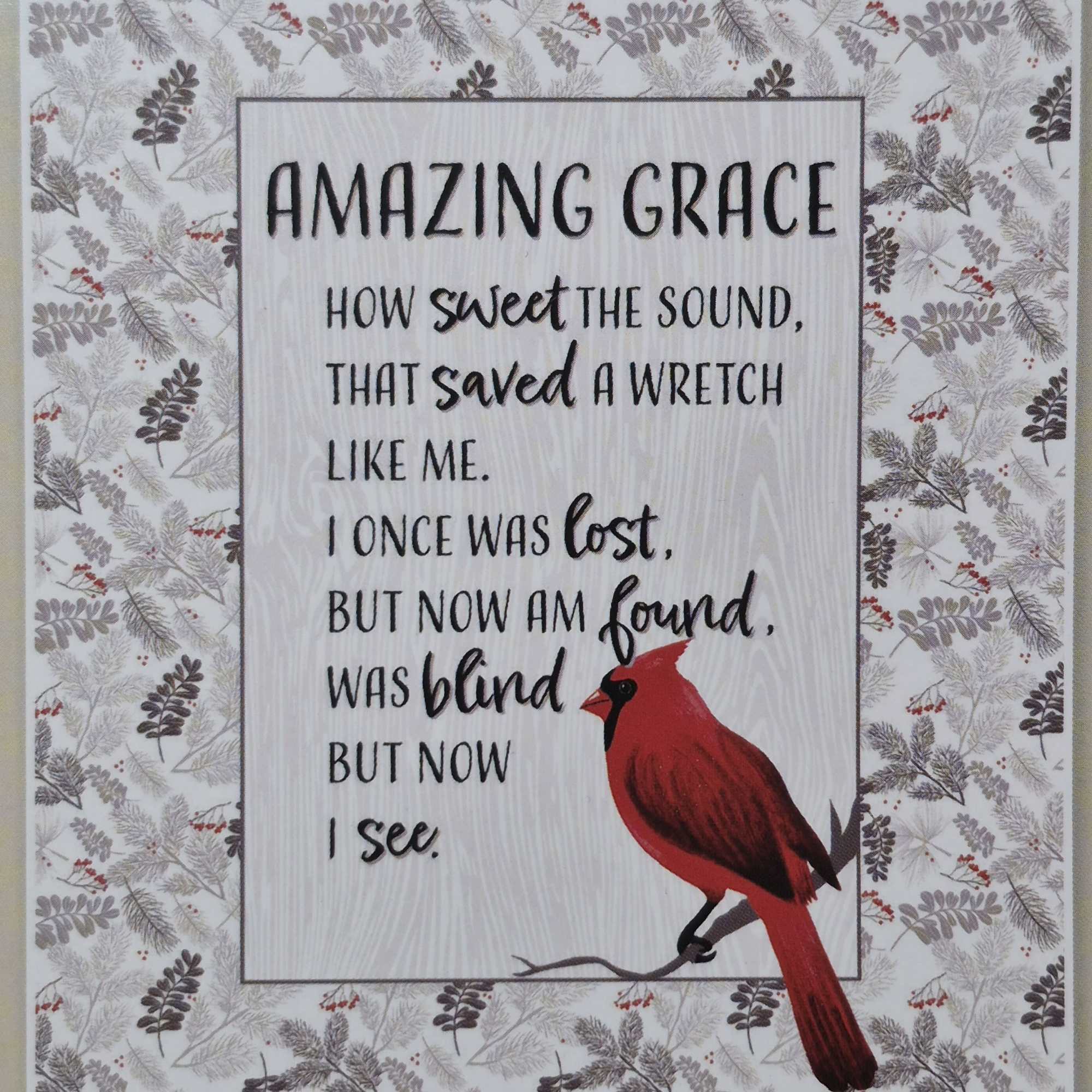 Decorative card with a red cardinal and religious text