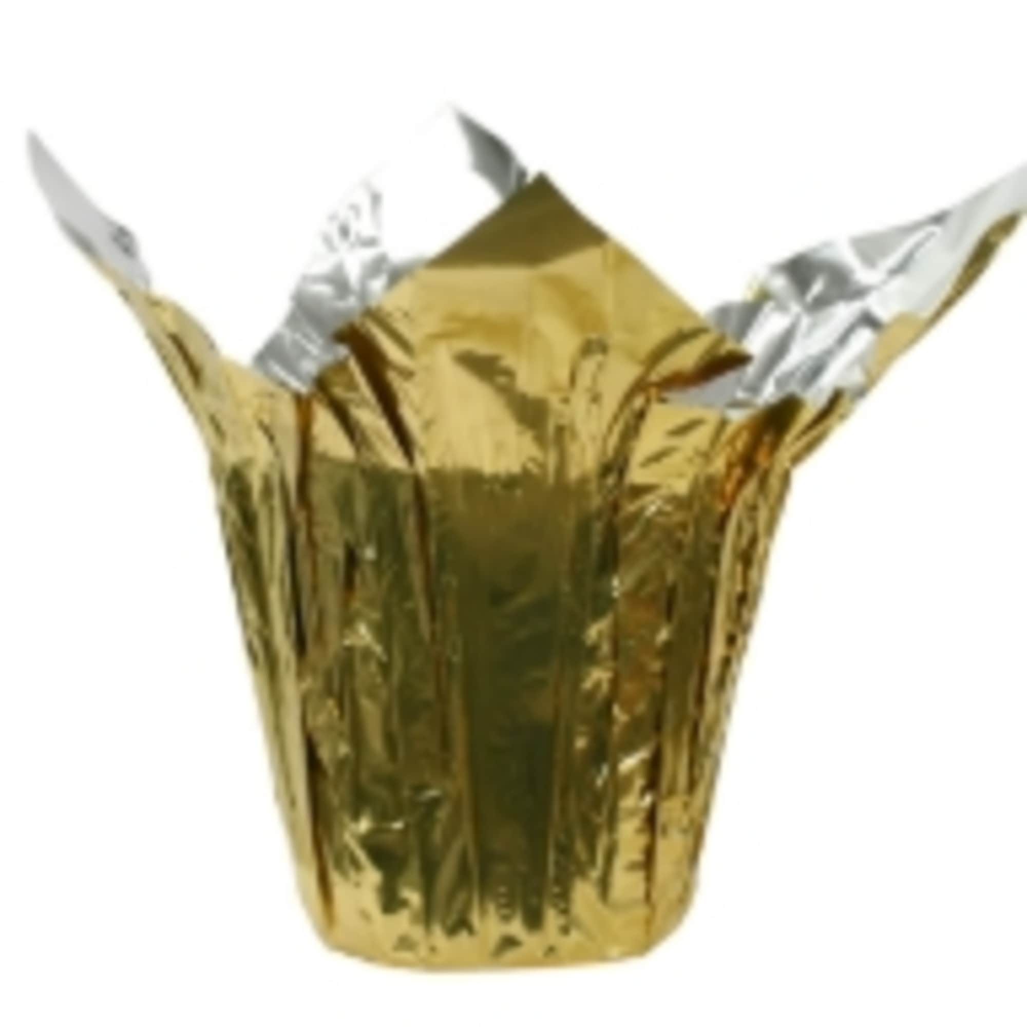 Gold metallic bouquet wrap with silver-tipped edges