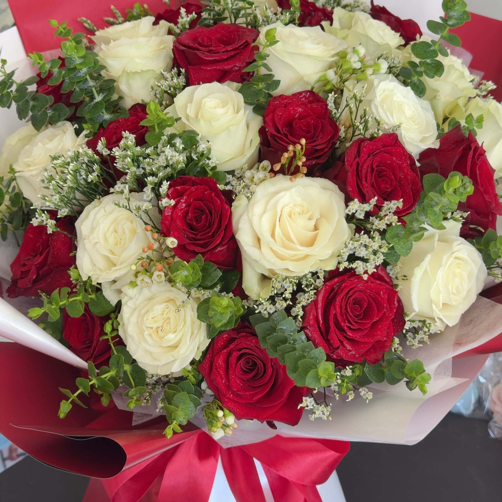 Crimson &amp; Ivory Romance features 15 premium red roses and 15 premium, photo 2 of 4