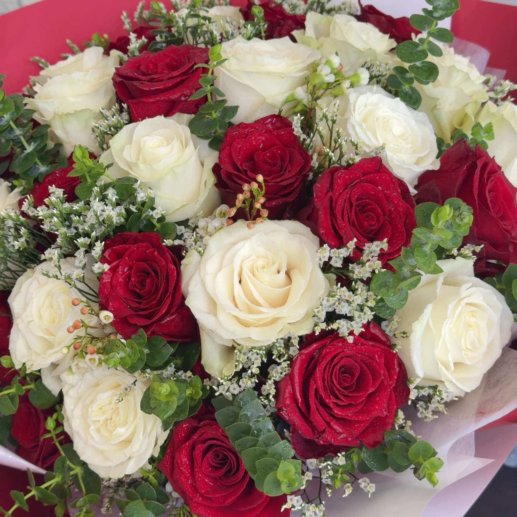 Crimson &amp; Ivory Romance features 15 premium red roses and 15 premium, photo 3 of 4