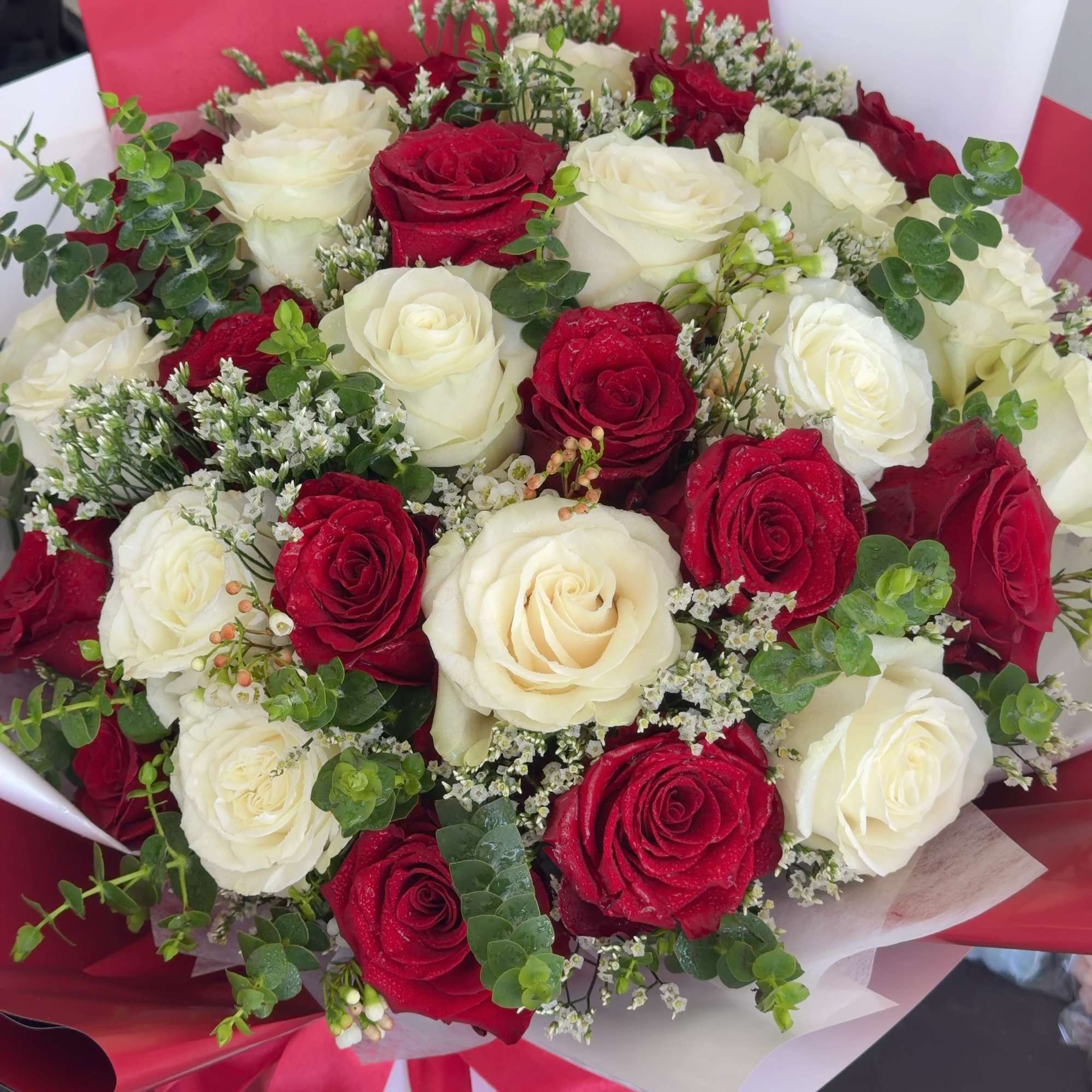 Crimson &amp; Ivory Romance features 15 premium red roses and 15 premium, photo 4 of 4