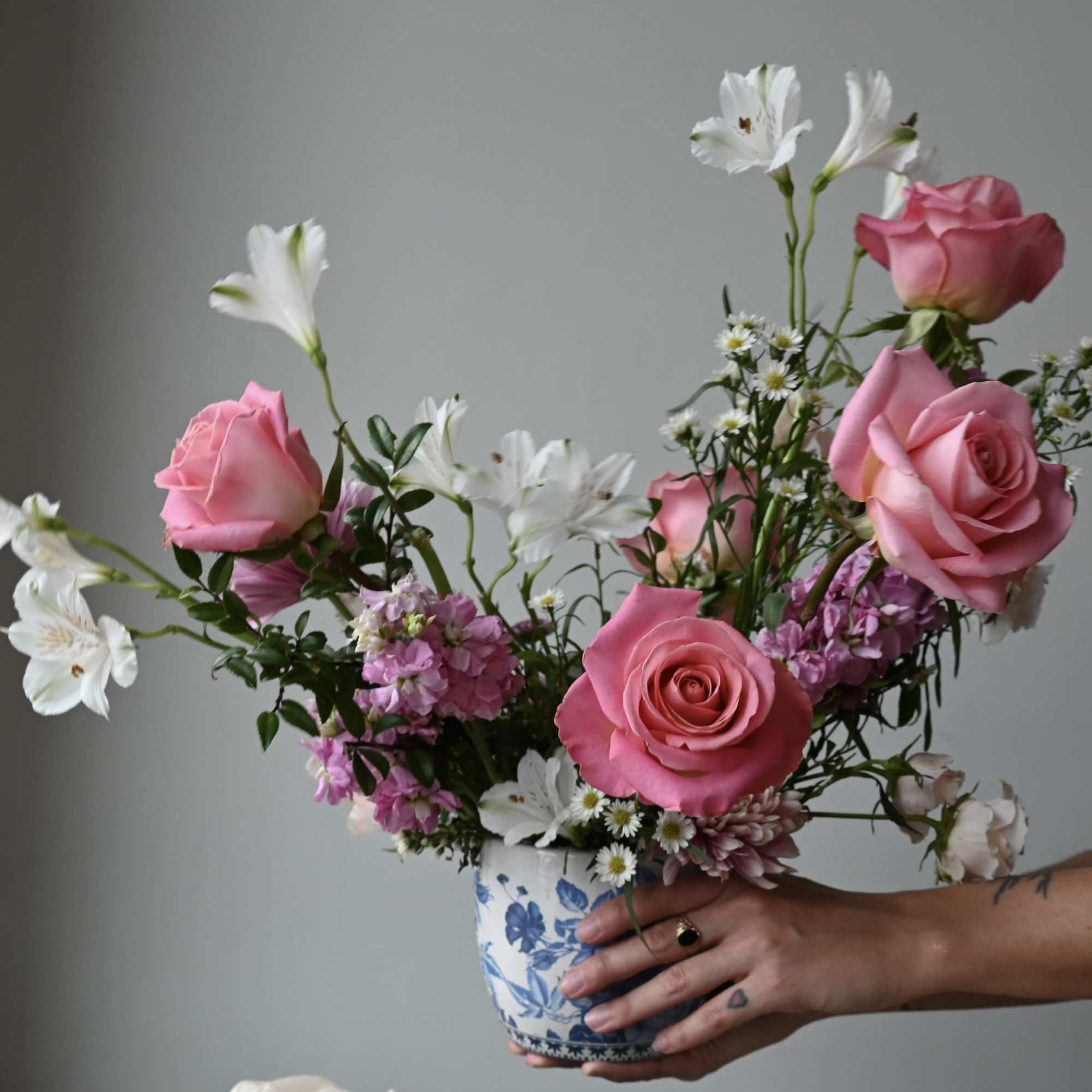 Textural and playful in design in a blue and white floral pot, photo 4 of 4