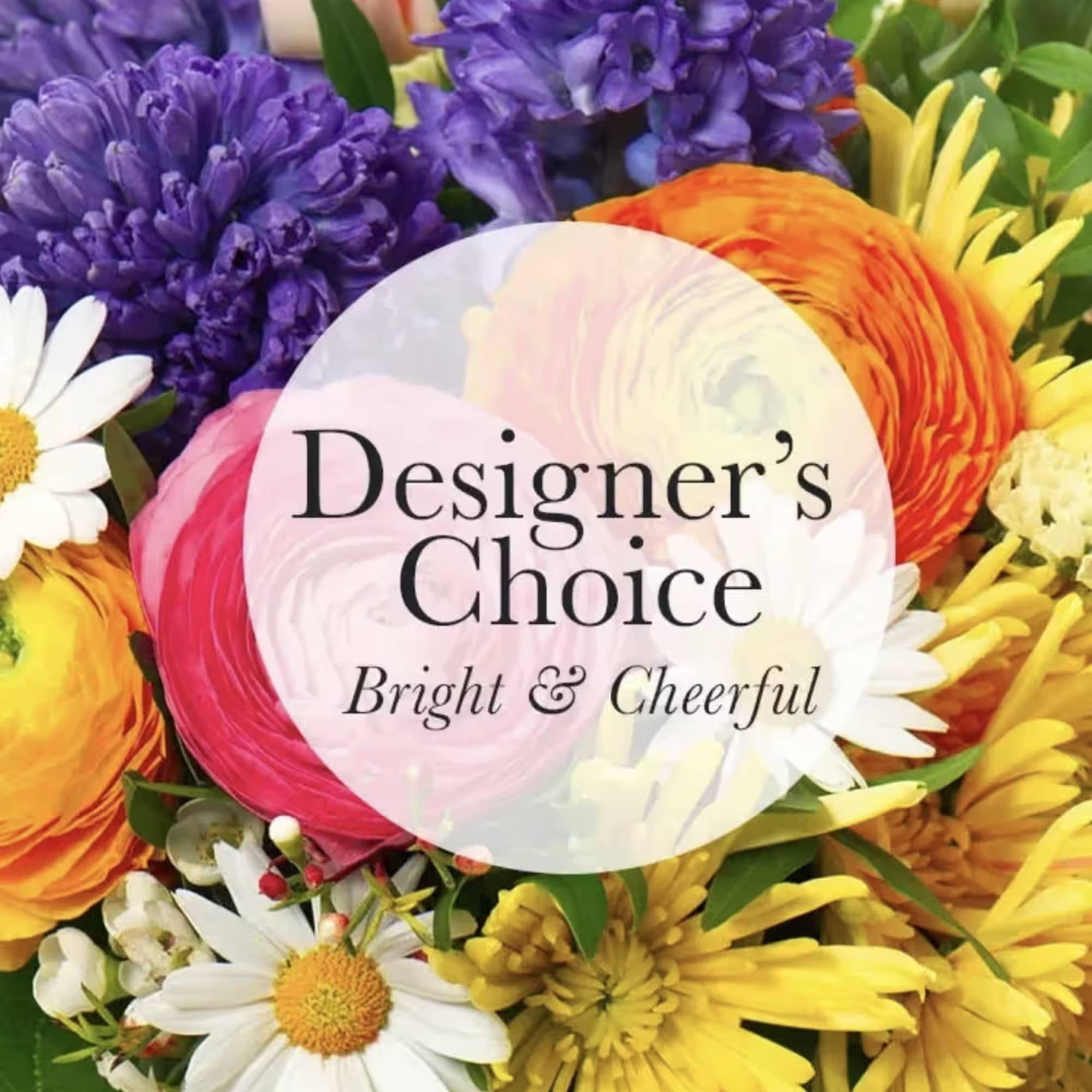 Bright mixed bouquet with purple, pink, orange, yellow, and white flowers