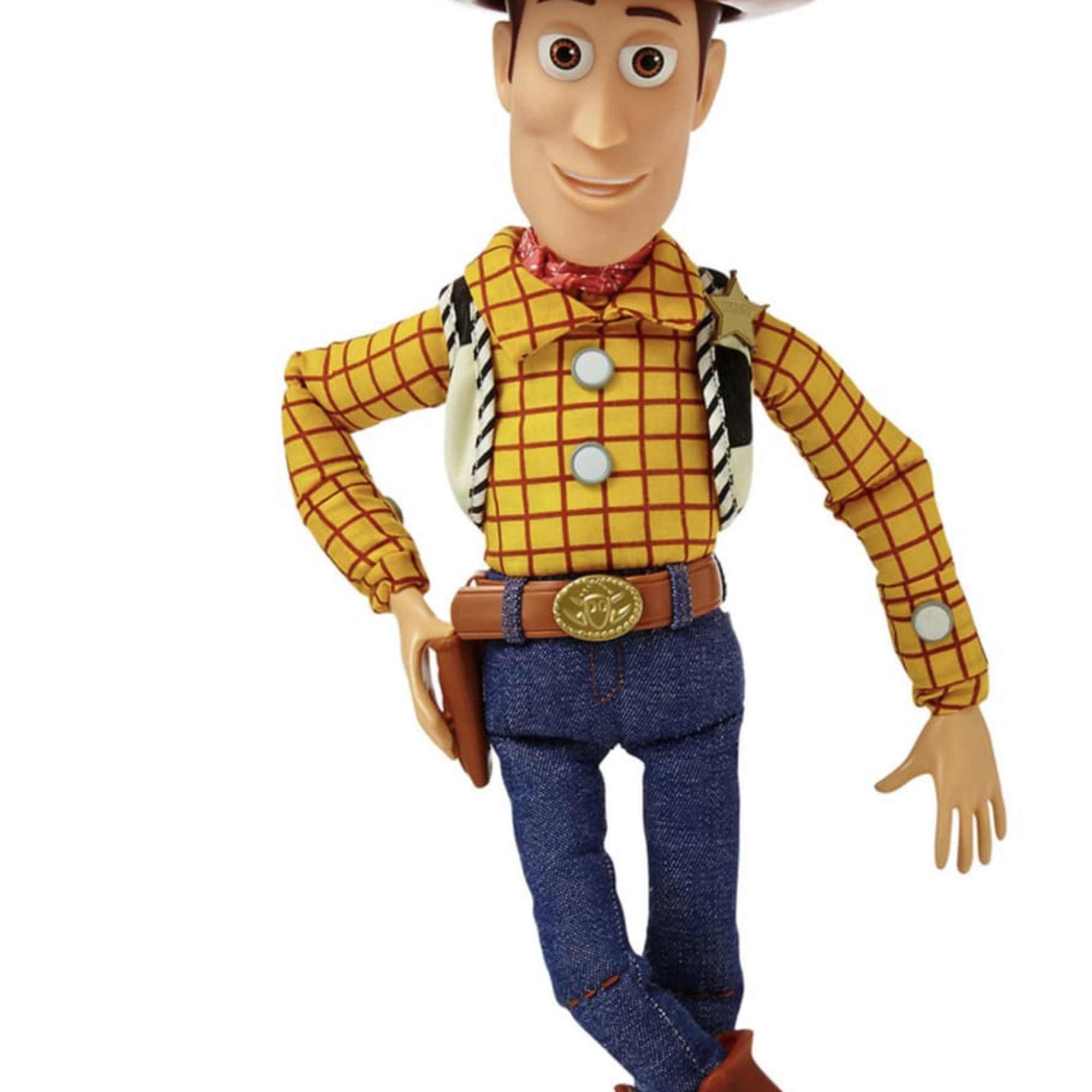 Toy cowboy figure in a hat, plaid shirt, jeans, and boots