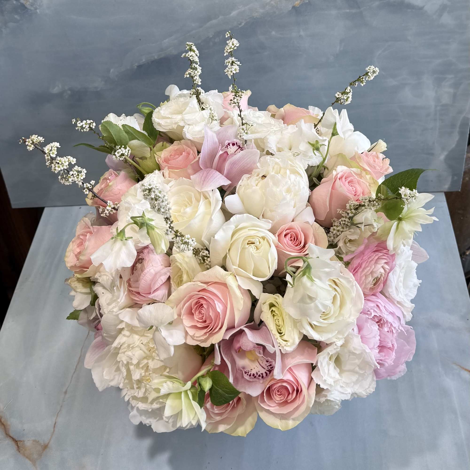 A soft, romantic blend of blush pinks and creamy whites, this arrangement, photo 2 of 2
