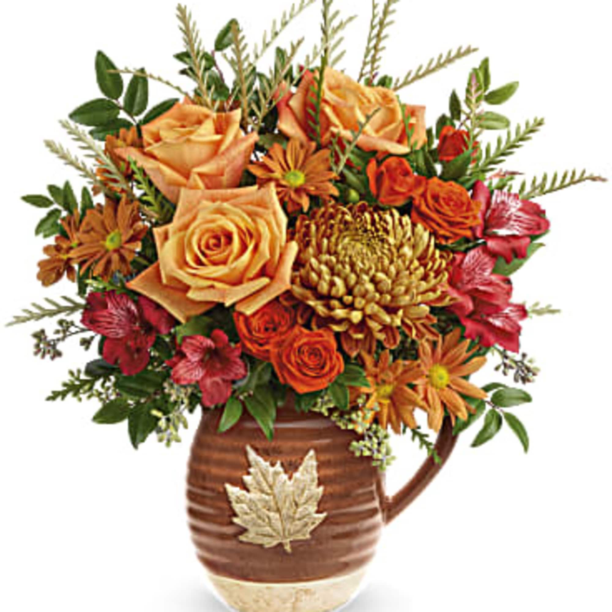 Capture the beauty of cascading fall leaves with this heartwarming rose bouquet