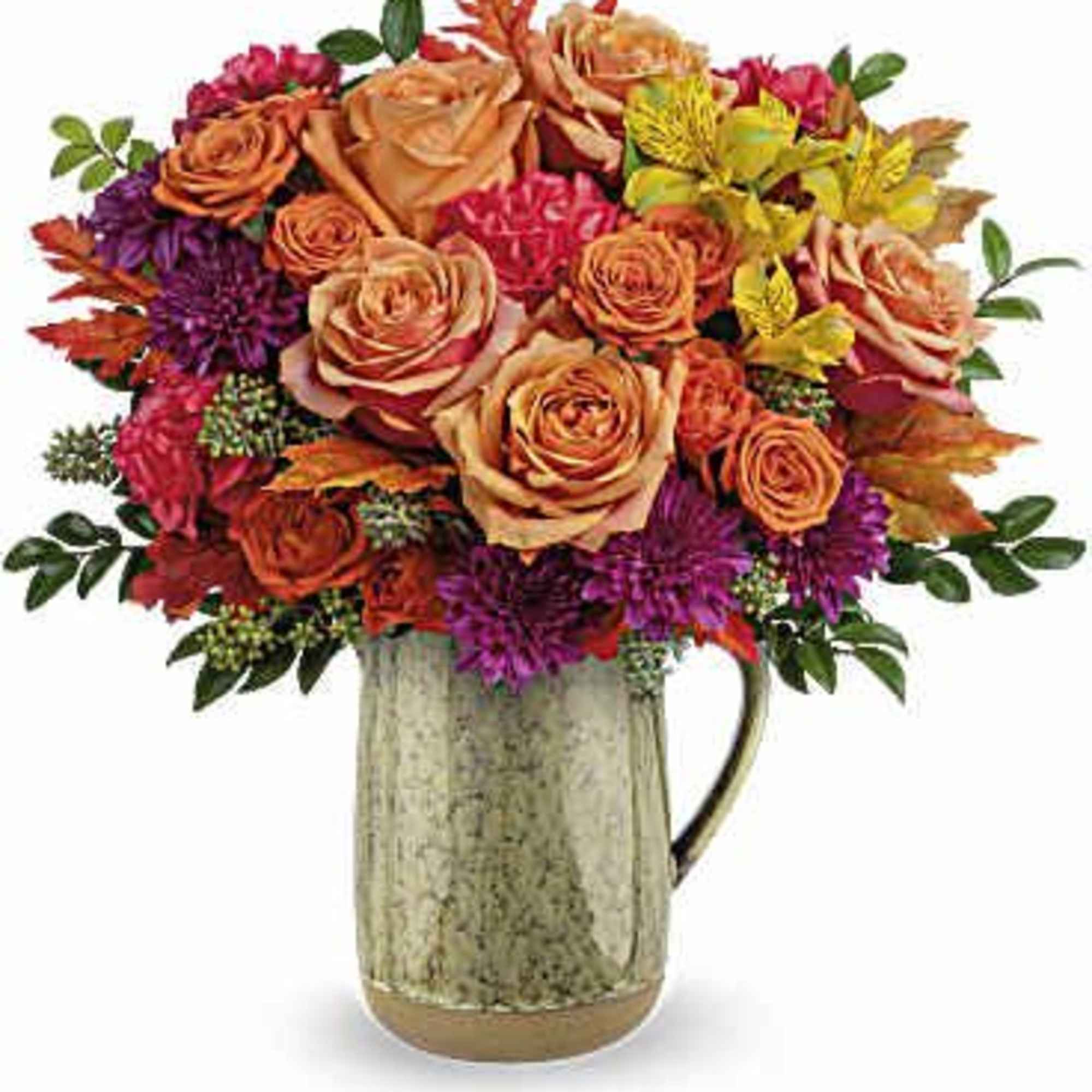 Celebrate the essence of fall with this abundant bouquet of autumnal roses