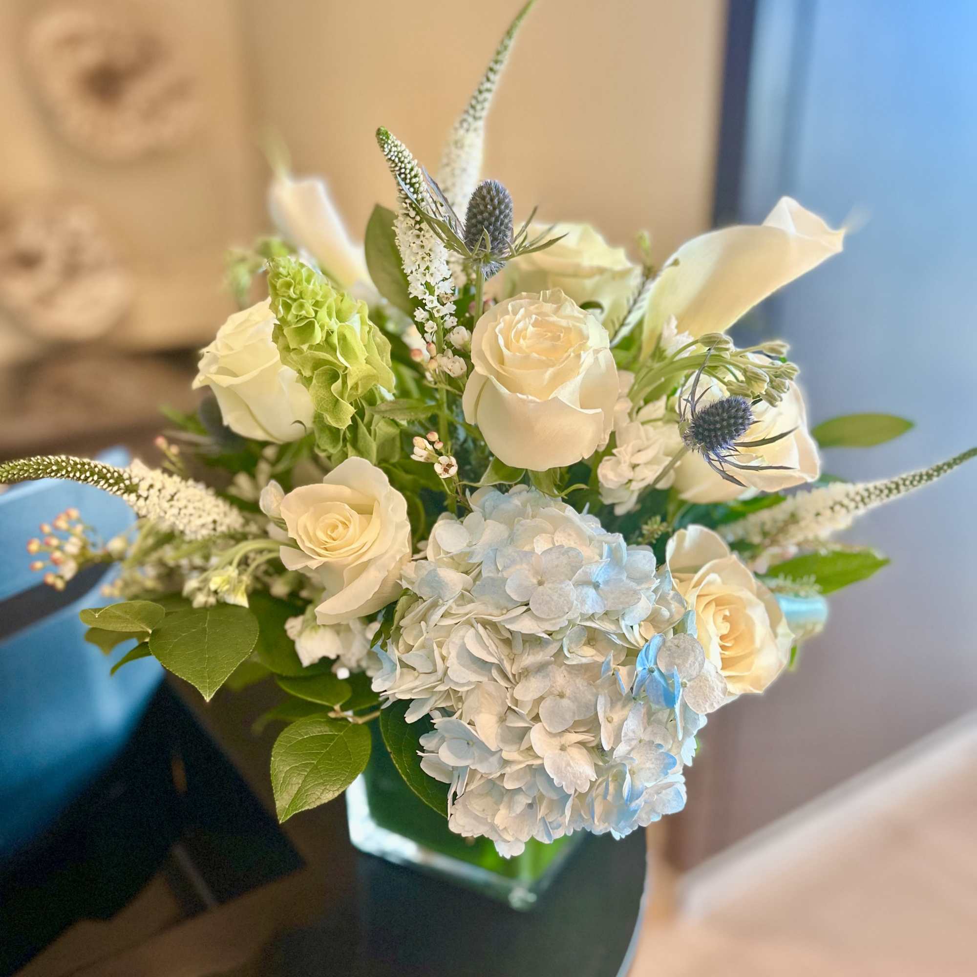 My Beach Rose Flower Arrangement: Beautiful and elegant arrangement accented with white