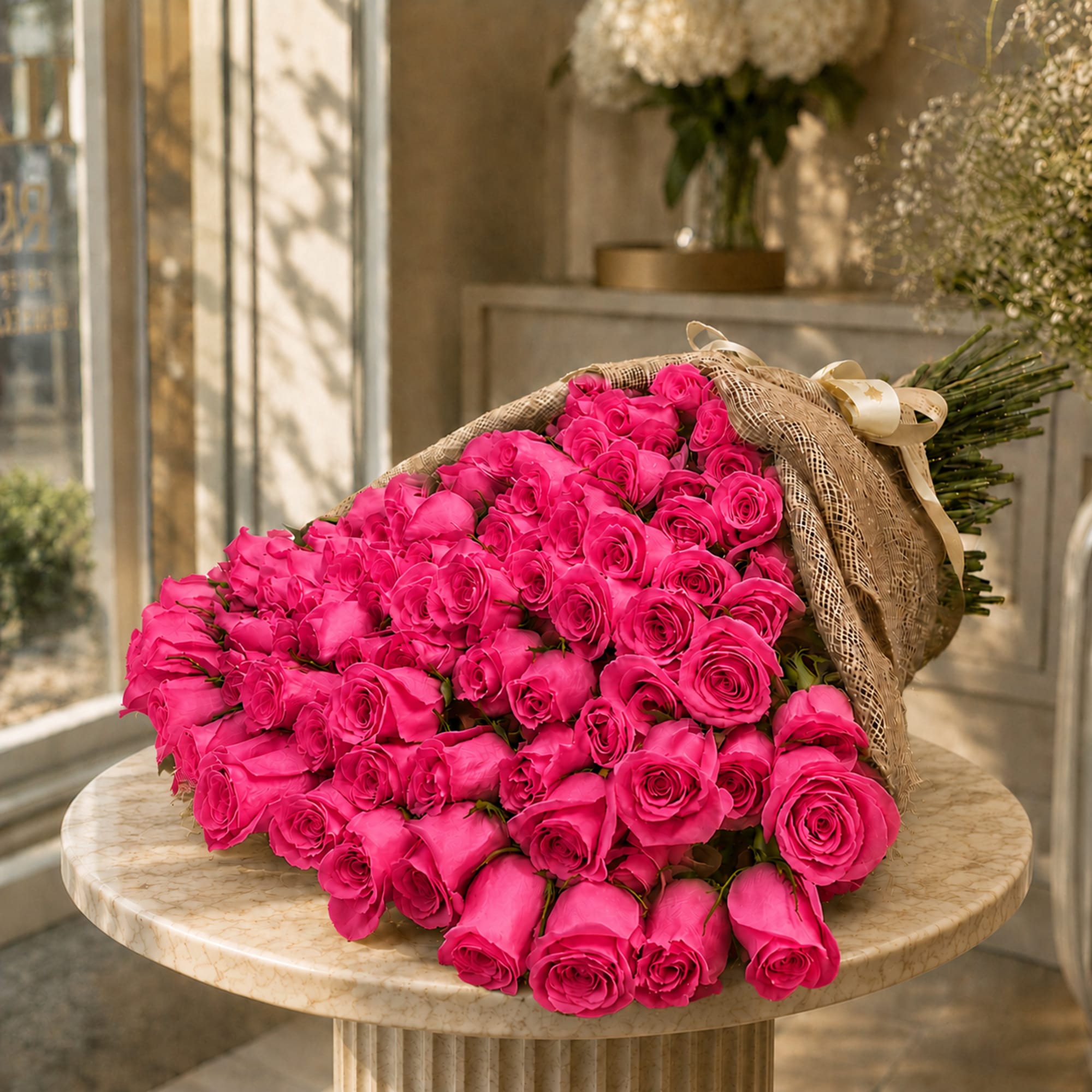 100 Roses Burlap, Handheld Bouquet, photo 2 of 4