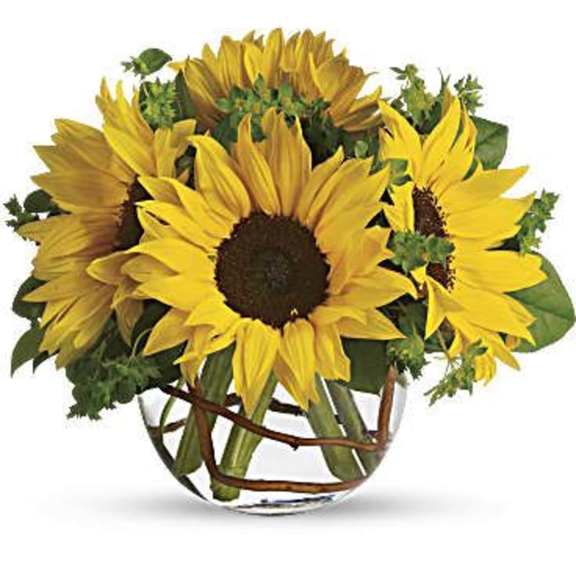 Sunflower bouquet in a clear glass vase