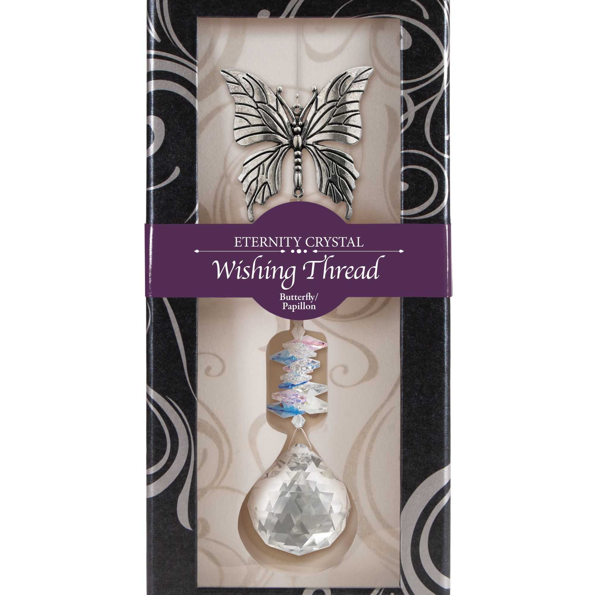 Boxed butterfly eternity crystal hanging ornament with faceted drop pendant