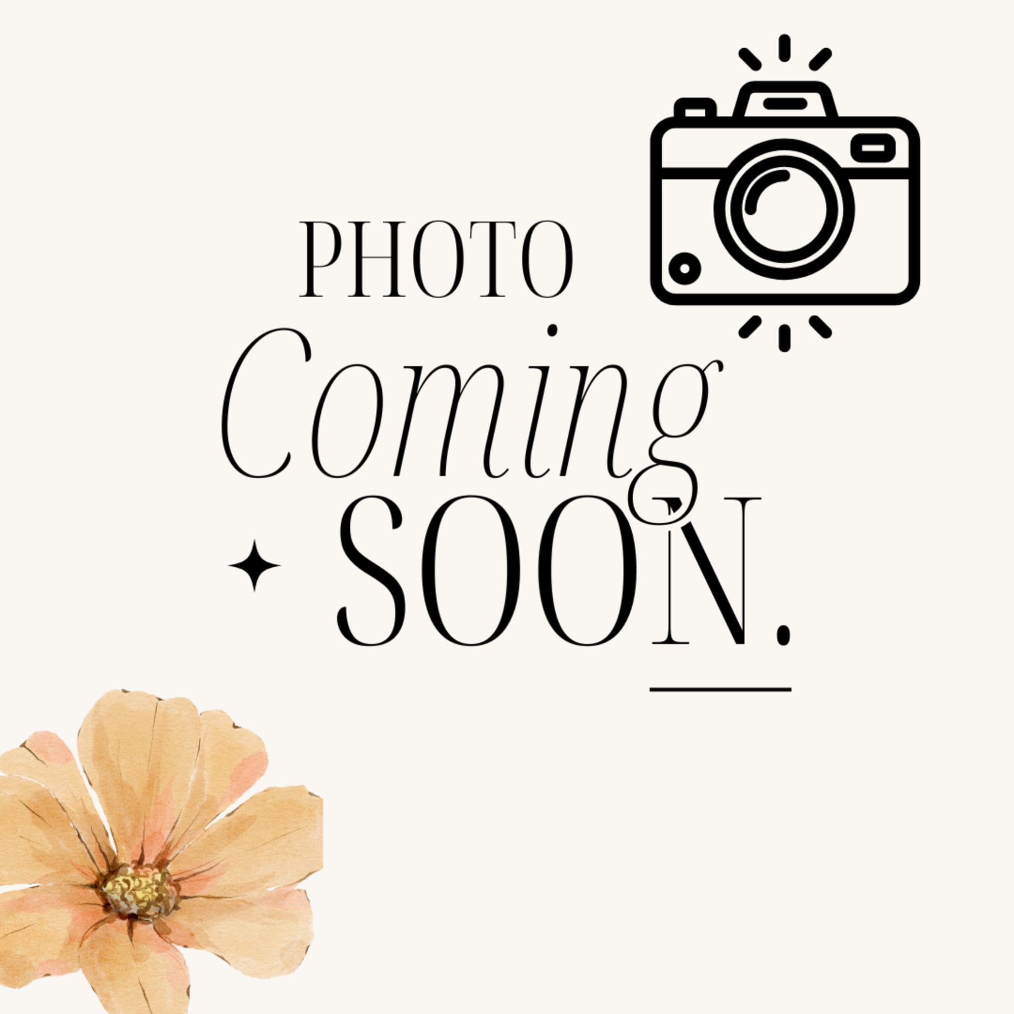 Placeholder graphic with "Photo Coming Soon" text and a watercolor flower corner