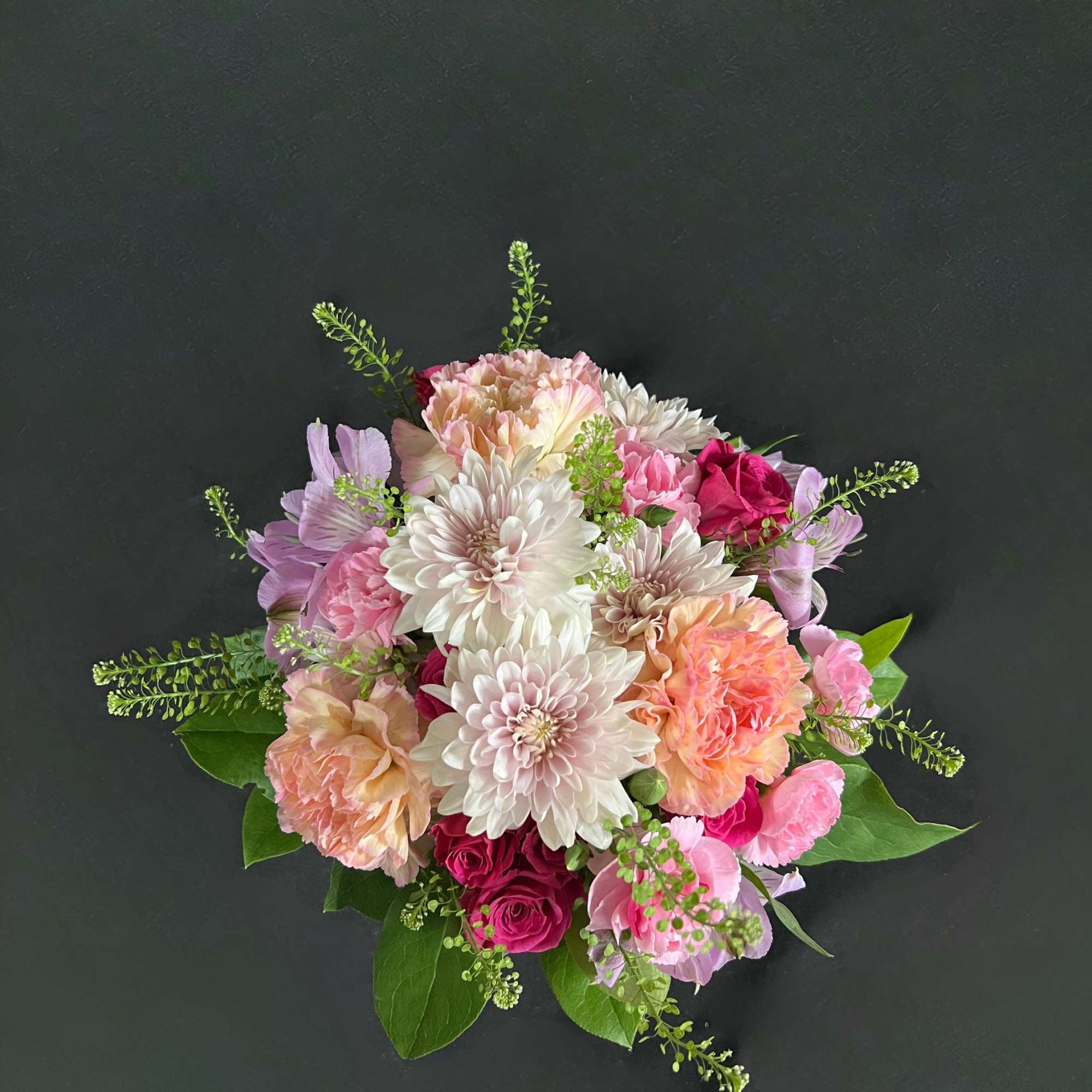 Pink and white mixed bouquet with roses and chrysanthemums