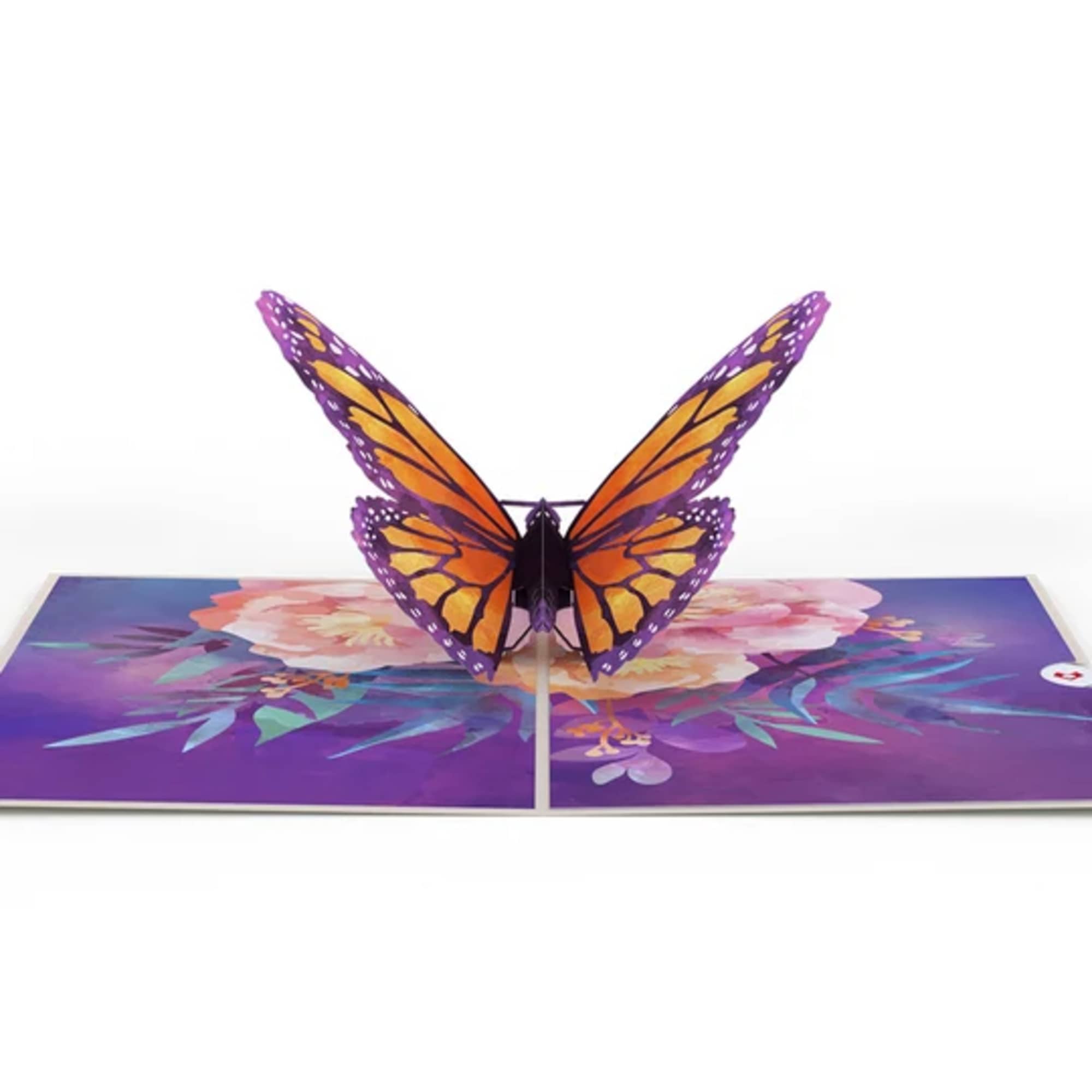 Pop-up card with a monarch butterfly over pink flowers