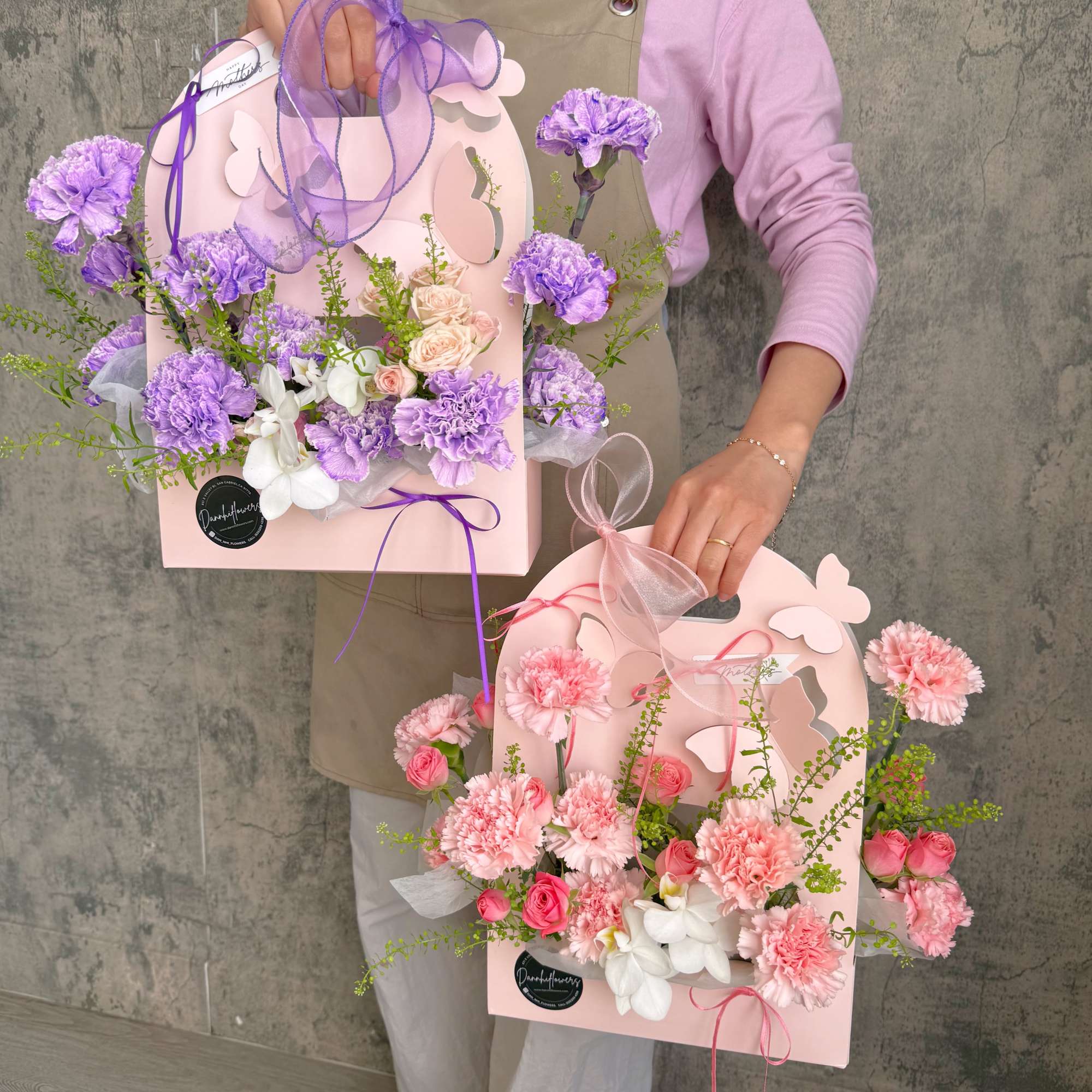 Delicate blooms in soft pastel tones, nestled in a charming butterfly pink