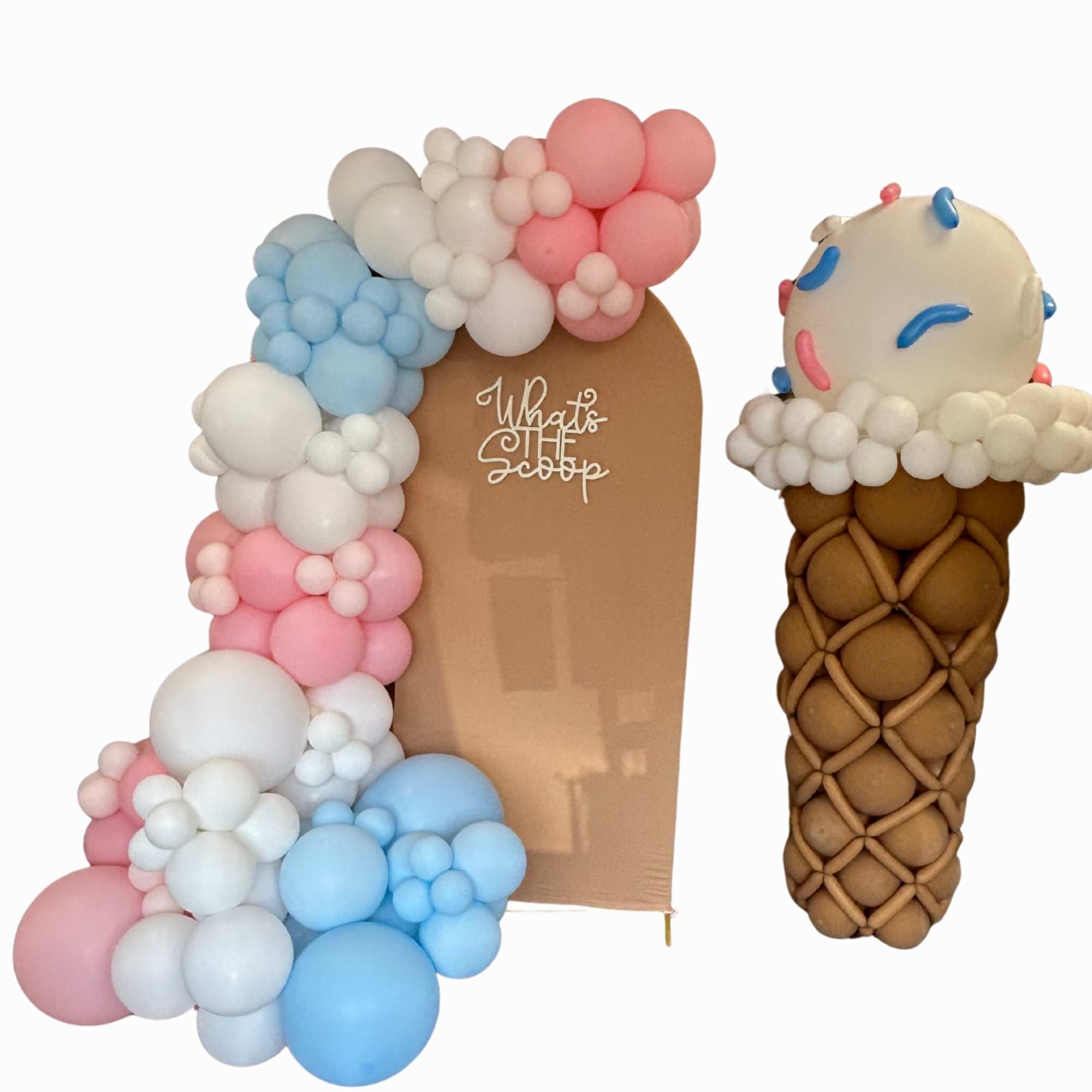 Balloon ice cream cone and pastel balloon number display