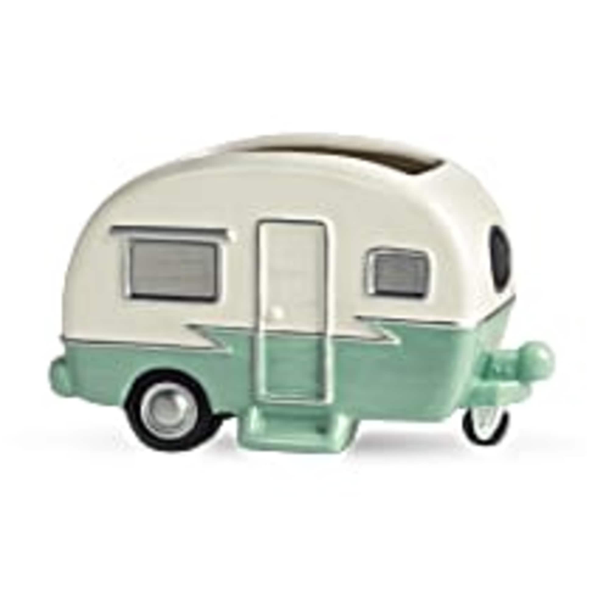 Mint and white camper-shaped coin bank
