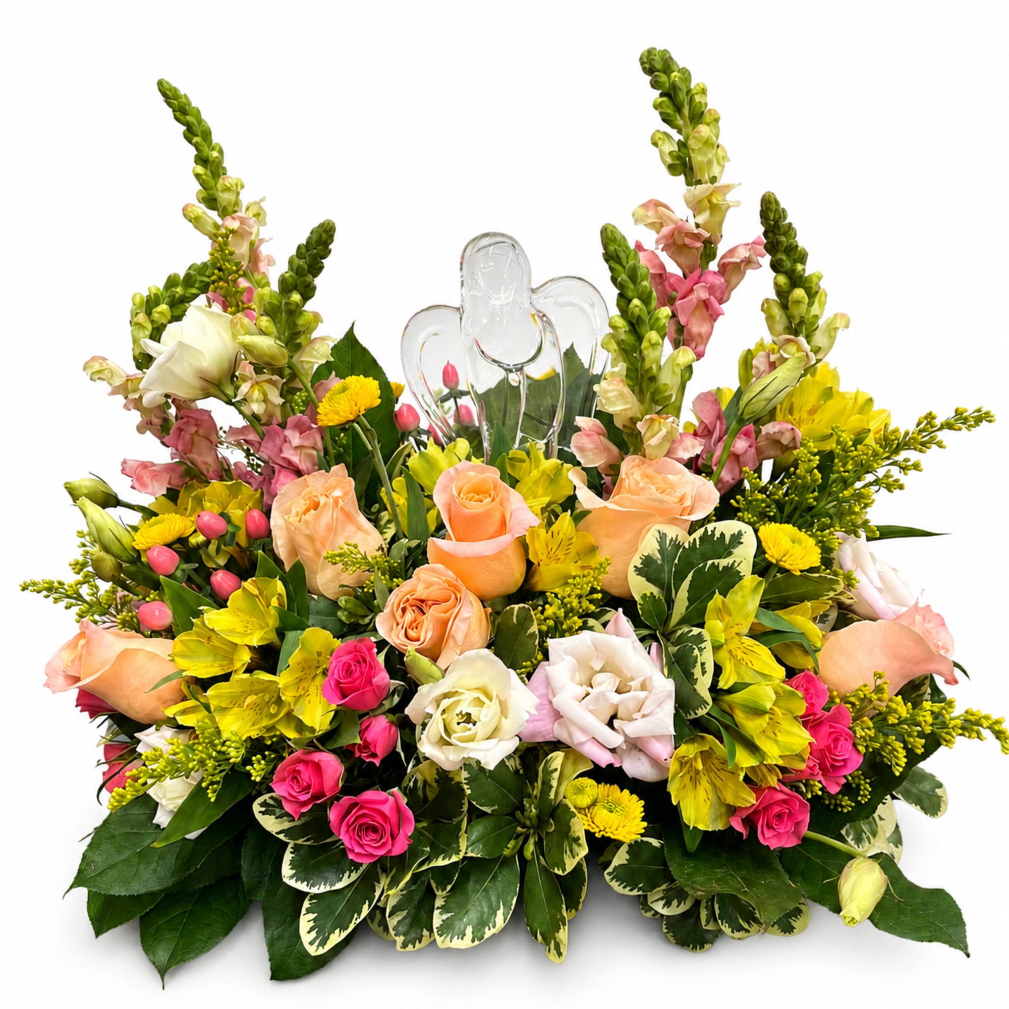 Radiating peace, comfort, and gentle beauty, Teleflora&rsquo;s Angel&rsquo;s Embrace Bouquet surrounds a