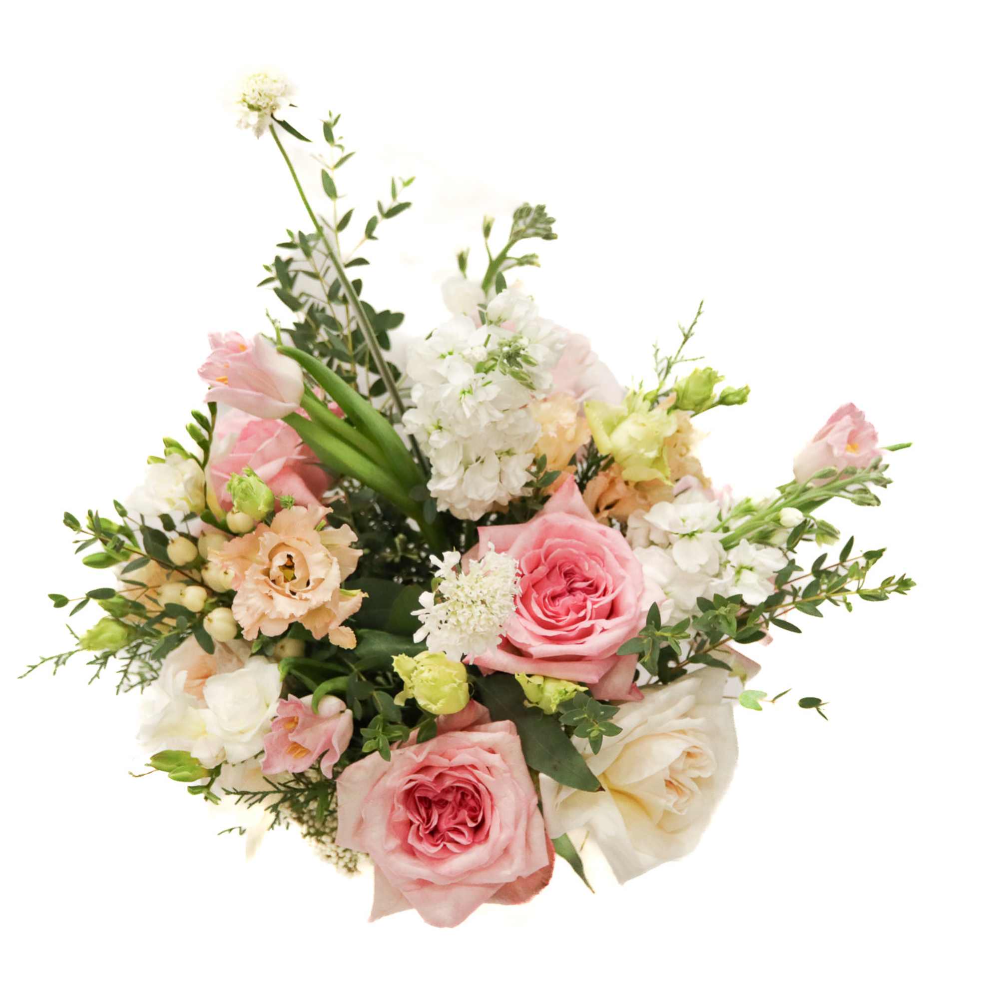 Bouquet of pink and white roses with mixed blooms