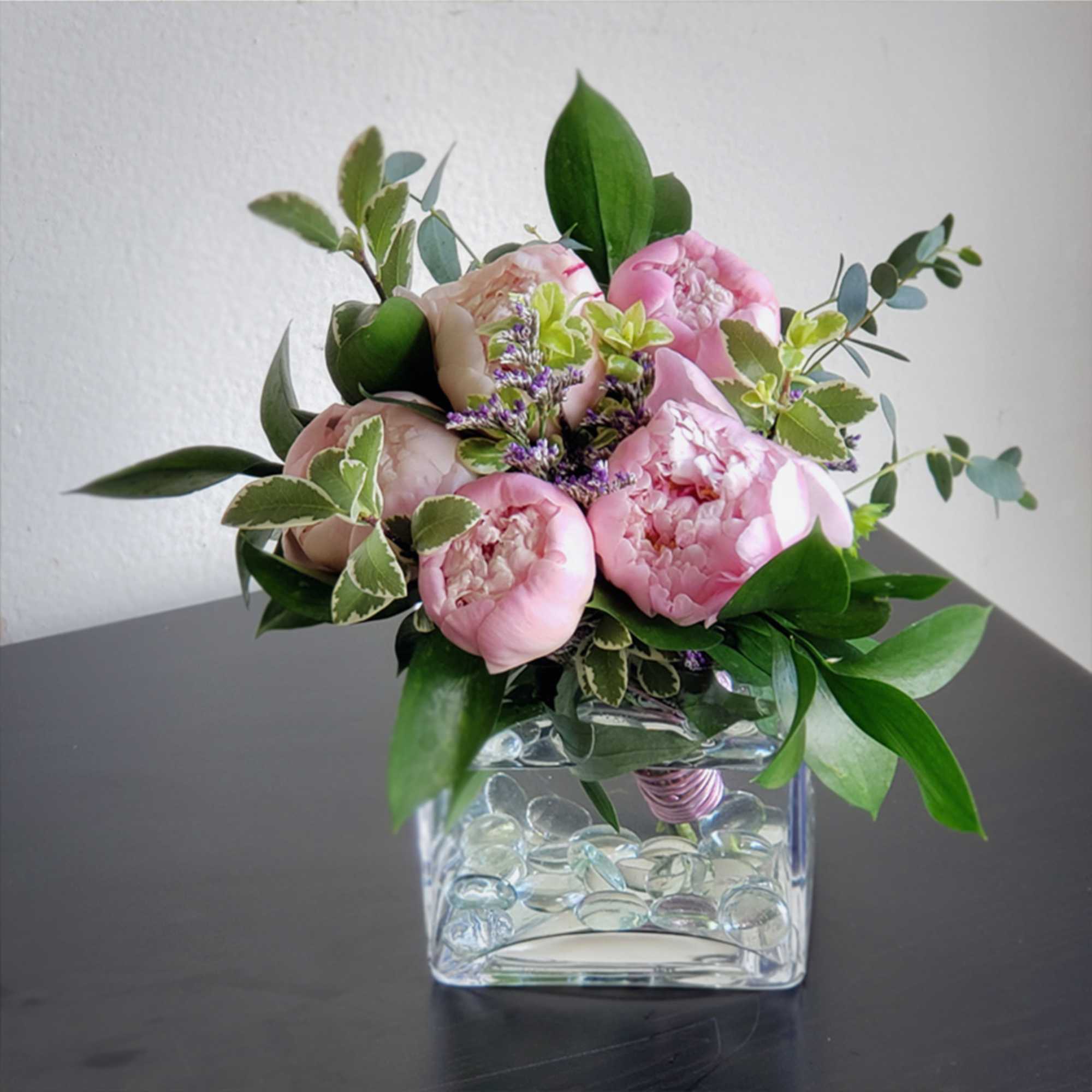 Bi-Color Pink Peony Bouquet - A Winter to Springtime Delight. Hand-tied and