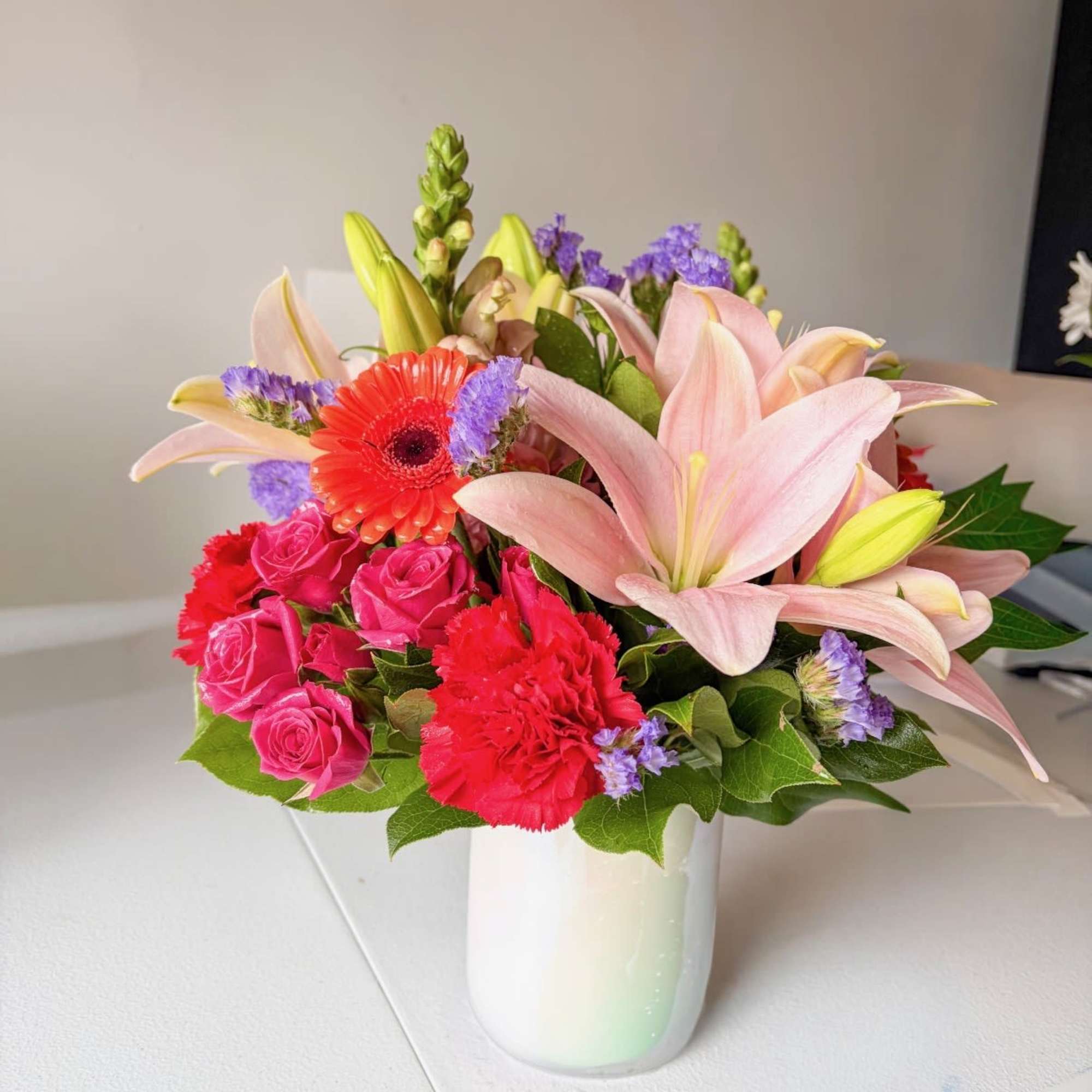 Stunning bouquet with pink Lillies, orange Gerber's, Hot pink spray roses, Hot, photo 2 of 2