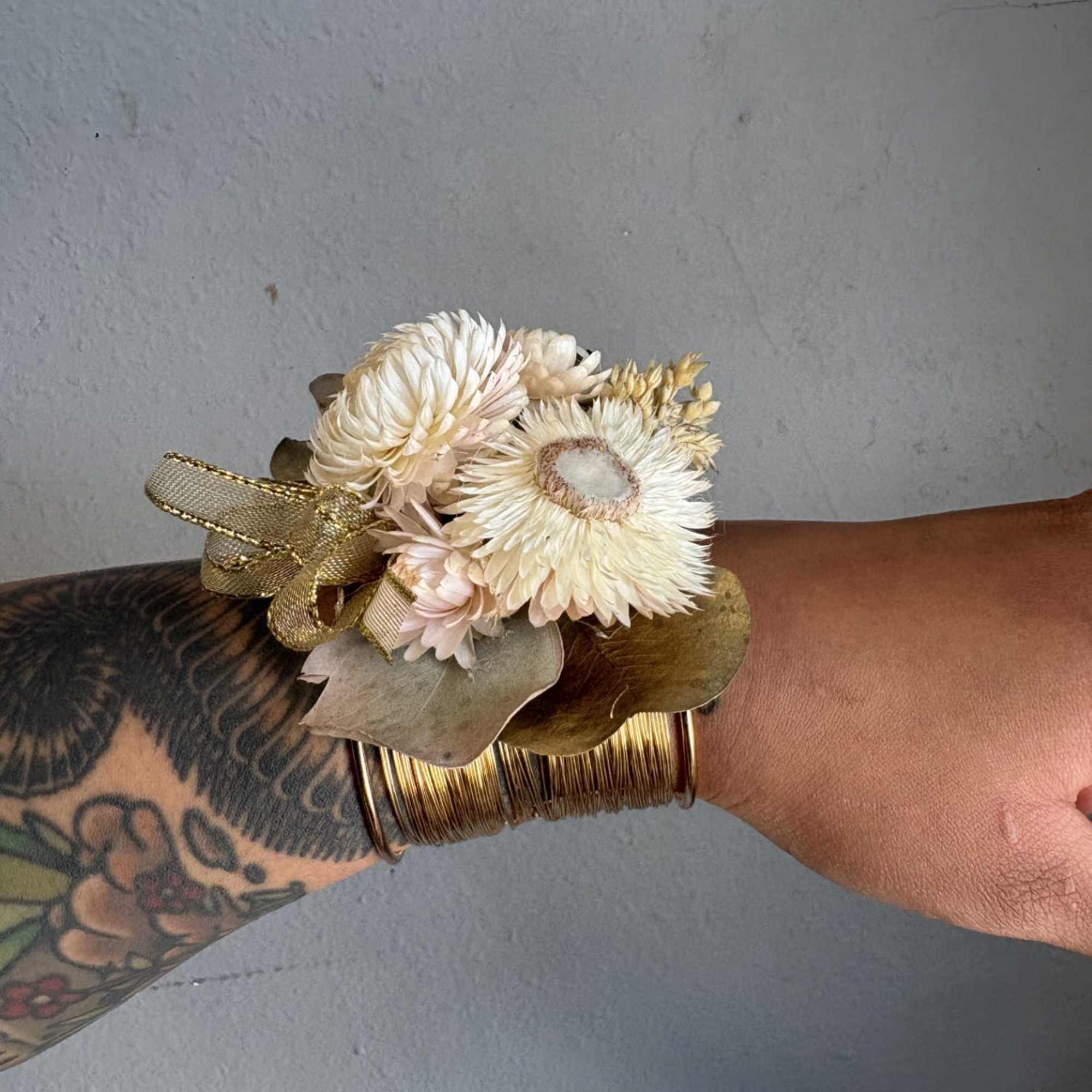 A beautiful wrist corsage designed with dried flowers., photo 3 of 3