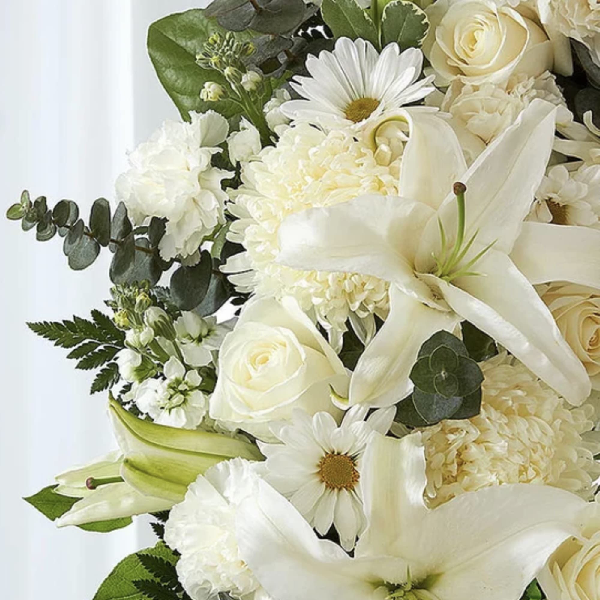 An elegant all-white wreath designed to honor with grace and timeless beauty., photo 2 of 2