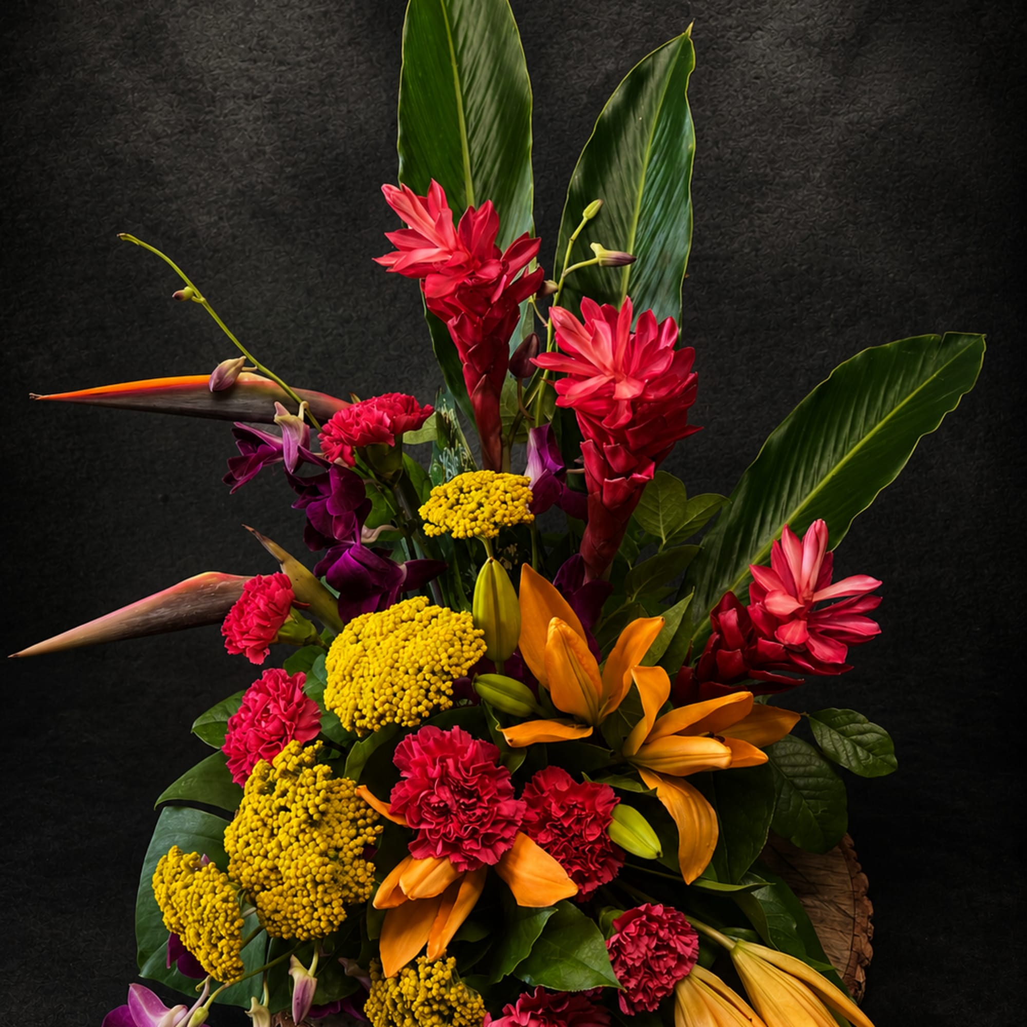 Bold, exotic and instantly celebratory-the Let's Go Tropical flower arrangement is a